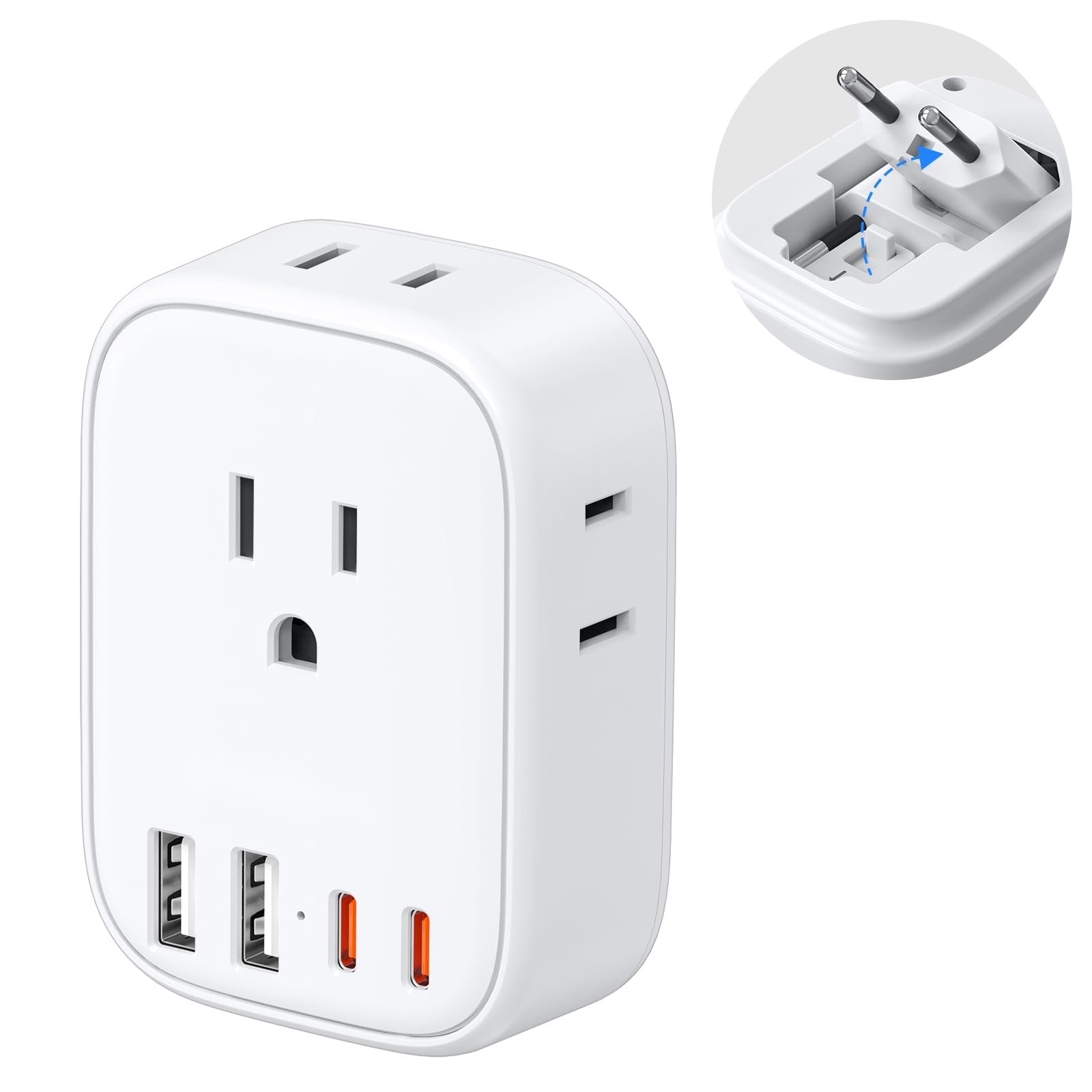 Aoibox  US to Europe Type C Travel Plug Adapter with 4 Outlets and 4 USB Ports for EU Italy France Germany