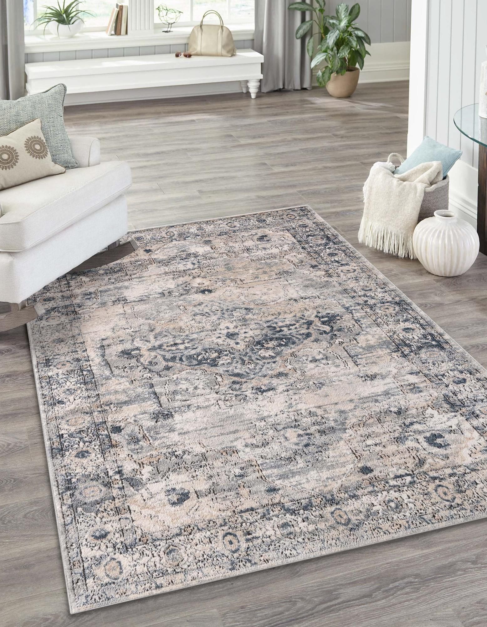 Unique Loom 3147282 Portland 9 x 12 (ft) Loomed Polypropylene Gray Rectangular Indoor Medallion Area rug