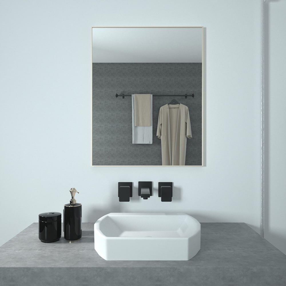 Forclover TAK-L2430NK 30-in W x 24-in H Rectangle Brushed Nickel Framed Wall Mirror