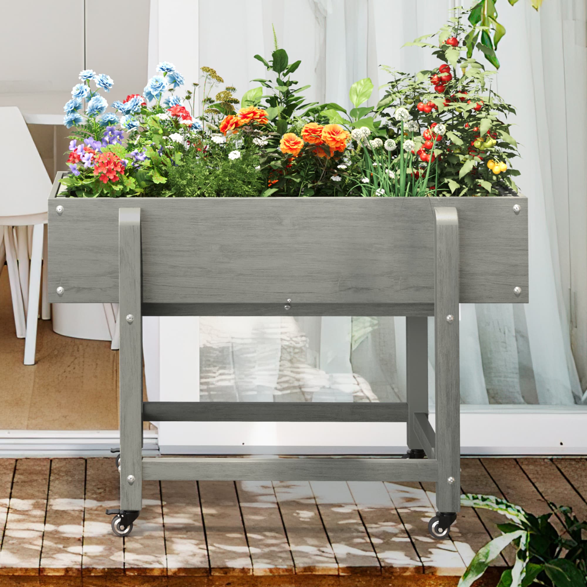 LUE BONA TX-004-02LS 16.7-in W x 39.4-in L x 28-in H Gray Plastic Raised Planter Box