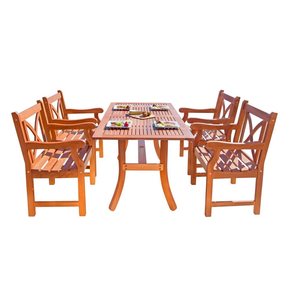 VIFAH V189SET6 Malibu 5 -Piece Tan Patio Dining Set Wood Rectangle Table with 4 Stationary Chairs