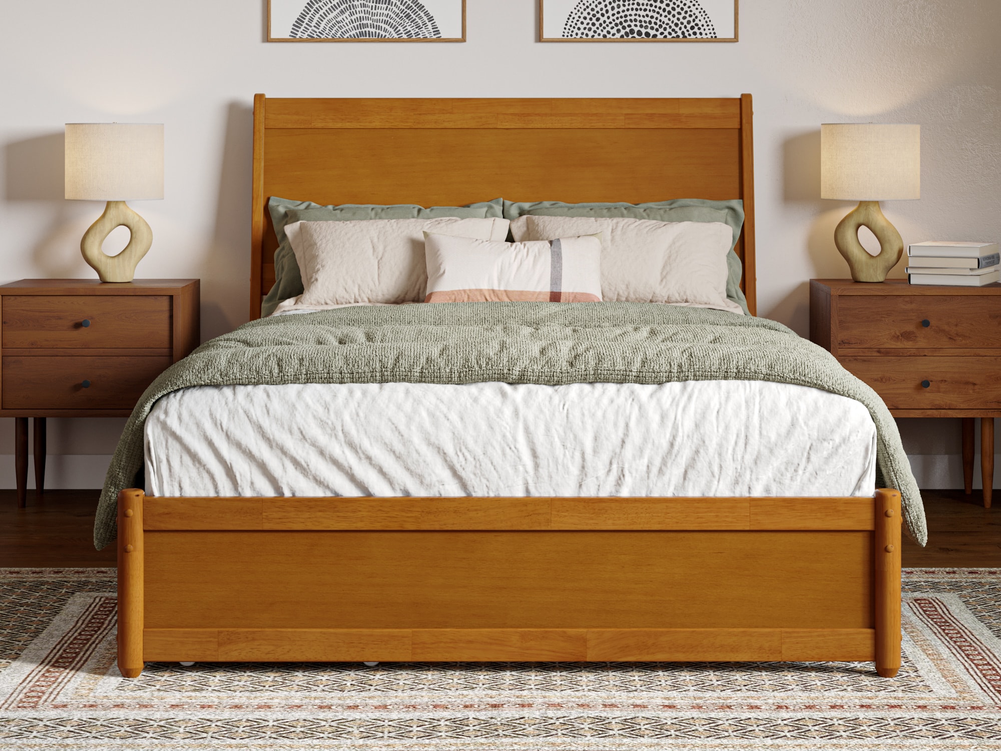 Light Toffee Full Wood Platform Bed with Storage Drawers