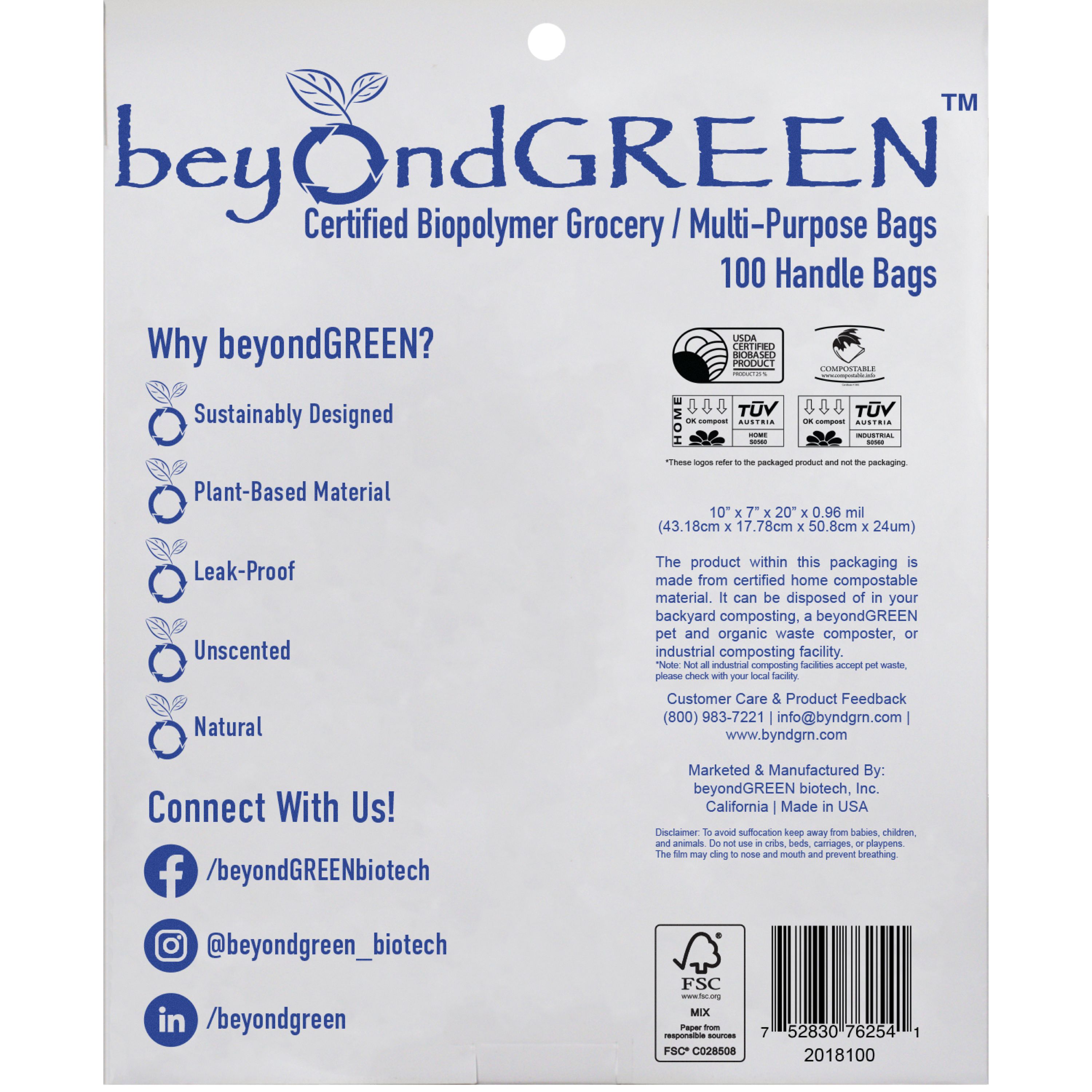 beyondGREEN, Plant-Based Trash Liners, 5 Gallon