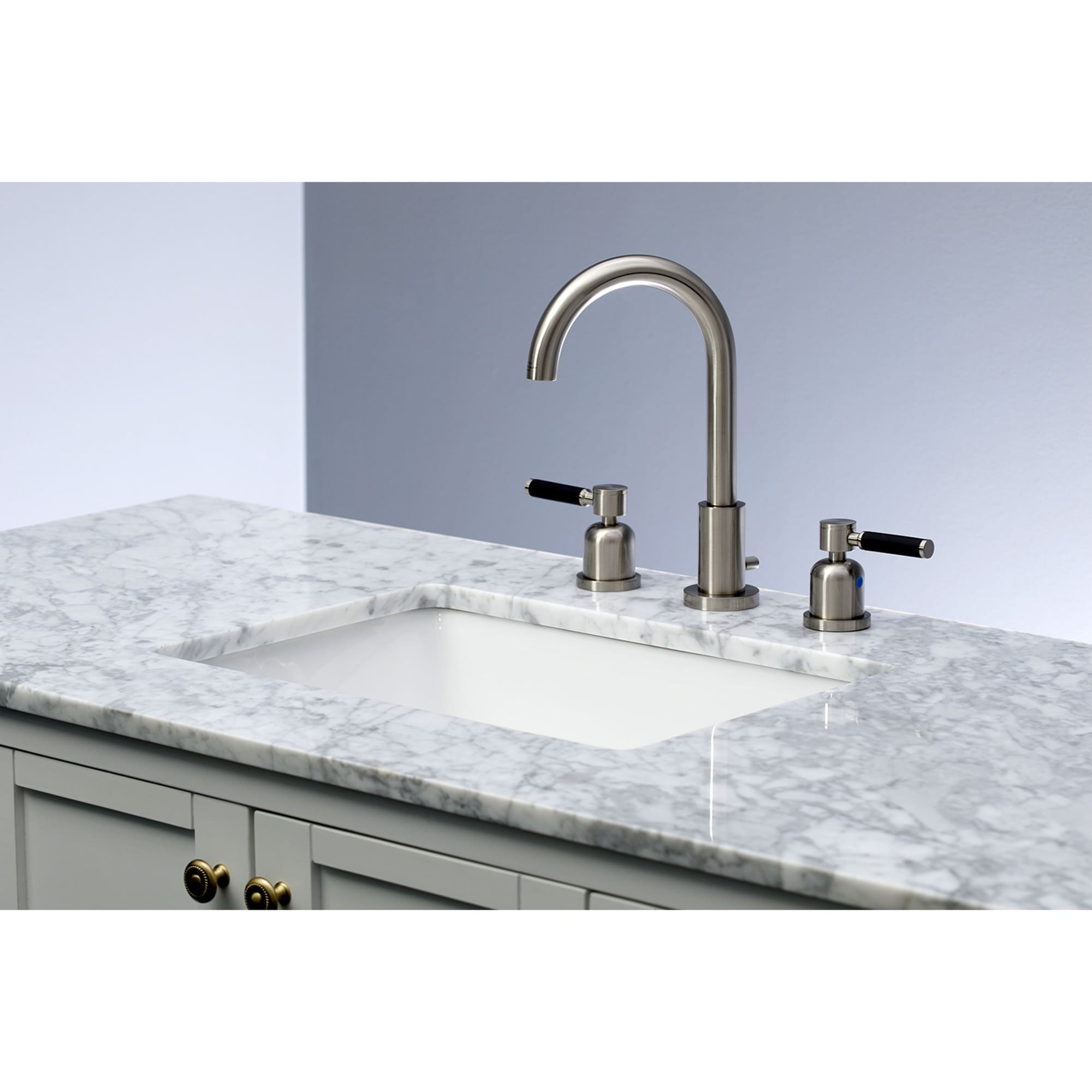 Kingston Brass WLFSC8928DKL Kaiser Brushed nickel Widespread 2-handle High-arc Residential Handle Bathroom Sink Faucet with Drain