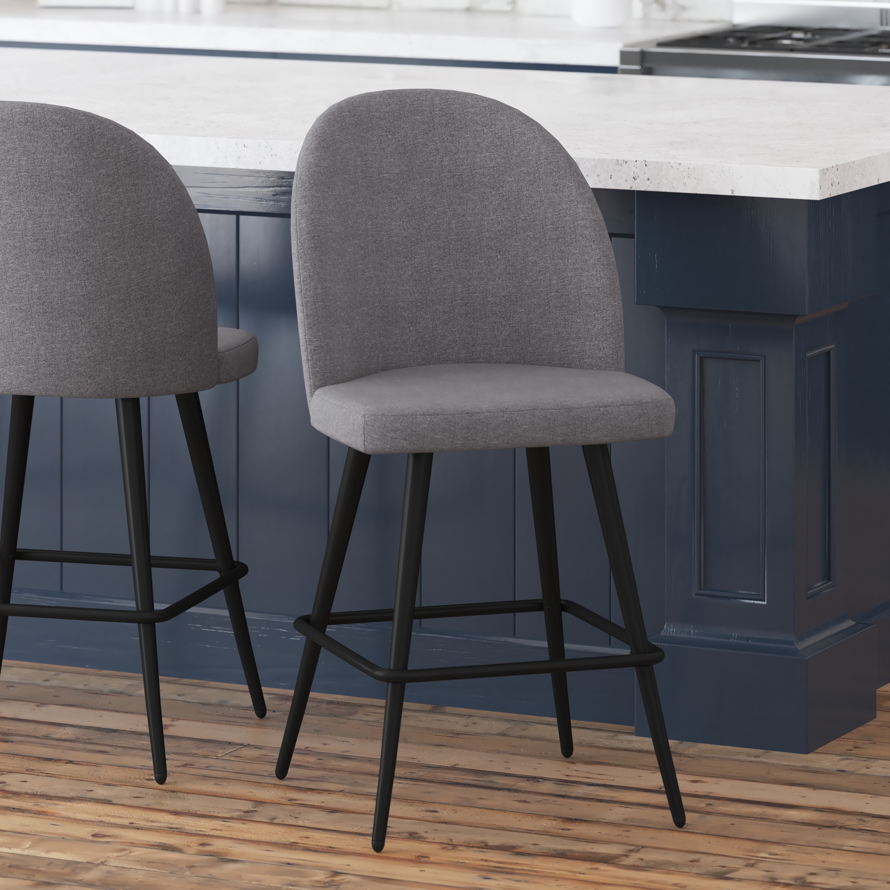 Alita Gray Faux Linen and Metal Counter Stools