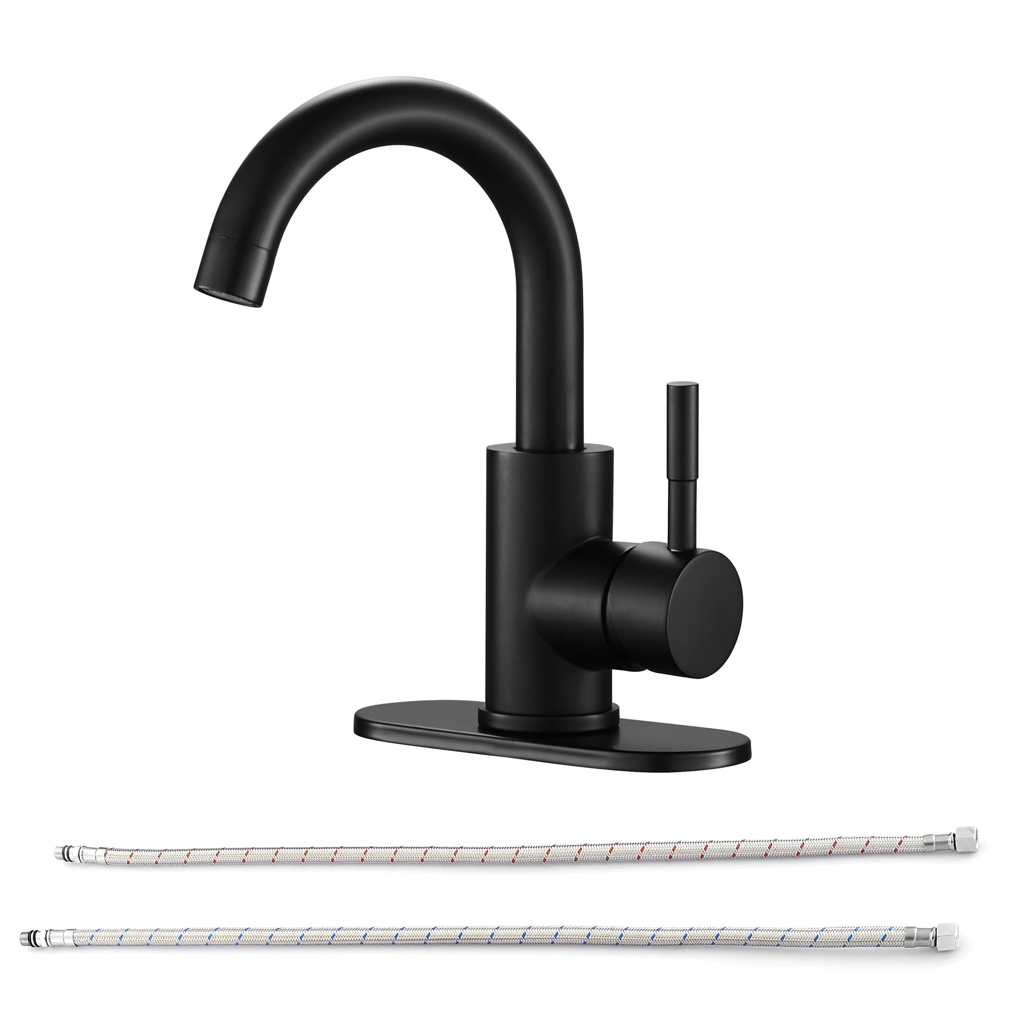 CASAINC ODB-LB-9501 Black Bathroom Faucet Single Hole Single Handle Matte Black Single hole 1-handle High-arc Residential Handle Bathroom Sink Faucet with Deck Plate