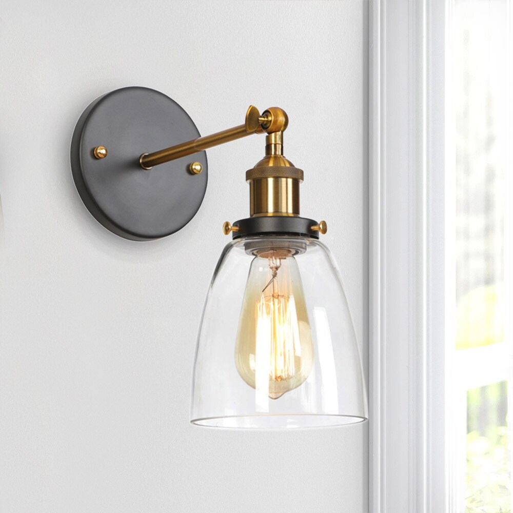 Aiwen 5.71-in W 1-Light Black and Gold Industrial Wall Sconce in the ...