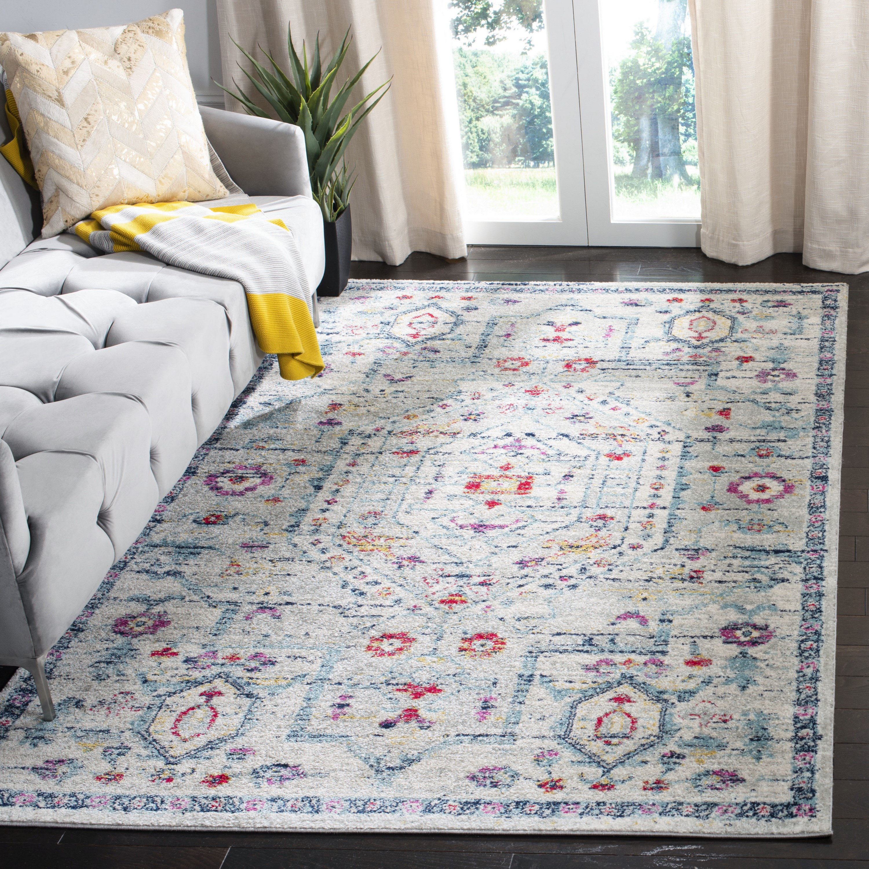 Safavieh MAD928R-8 Madison Karma 8 x 10 (ft) Loomed Polypropylene Light Gray/Fuchsia Rectangular Indoor Distressed/Overdyed Southwestern Area rug