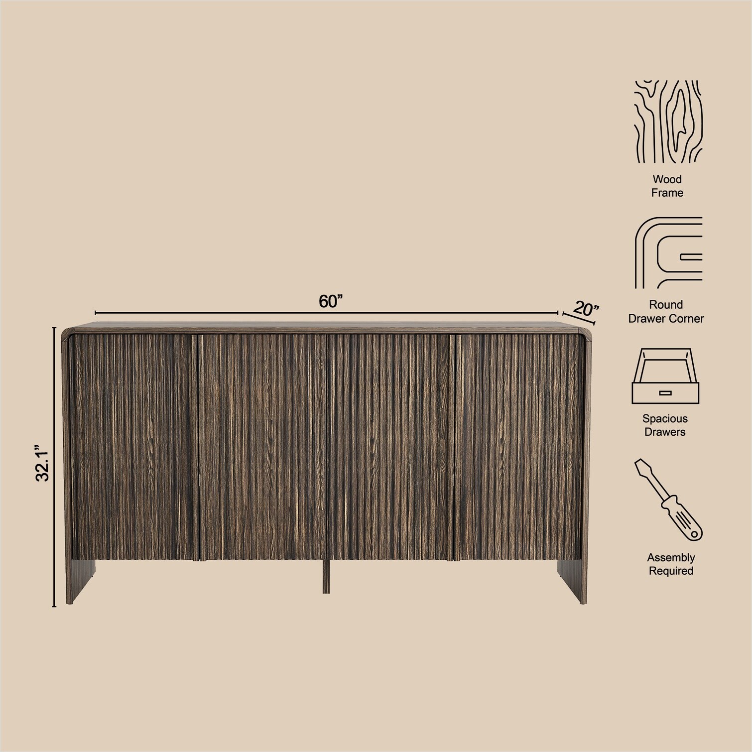 Naturefalls Sideboard for Dining Room or Living Room Warm Brown 60-Inch ...