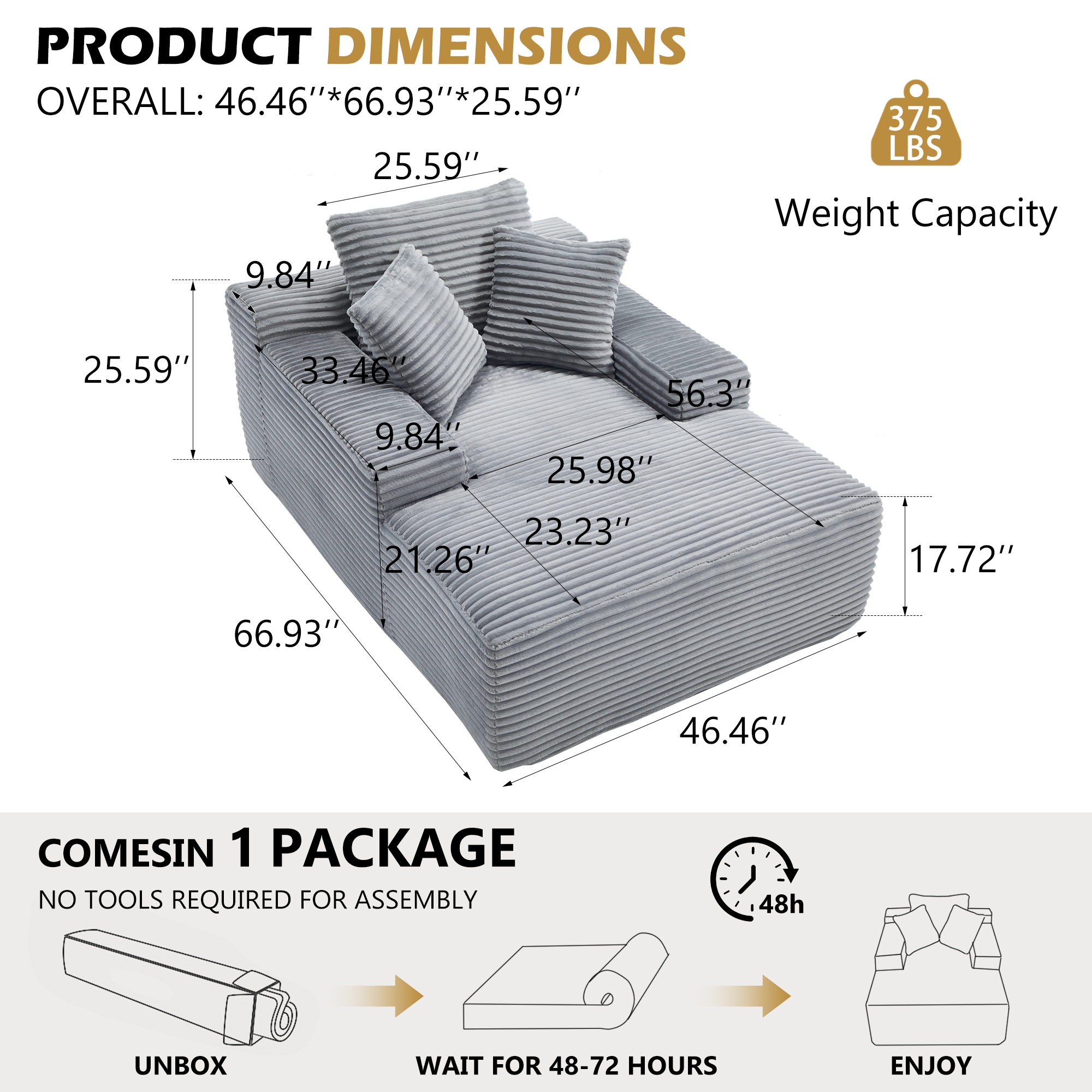 Hrinhom HC-D2041-GREY Chaises-Settees - View #5