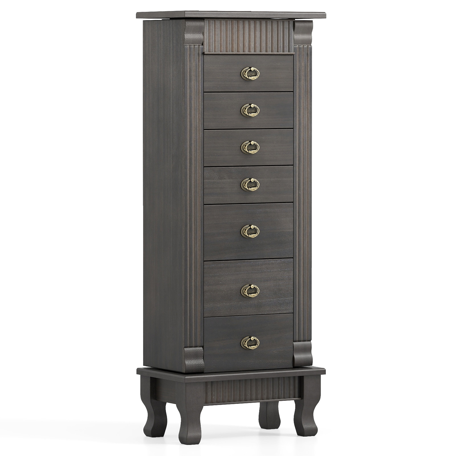 Slickblue - Multifunctional Jewelry Cabinet with 7 Drawers Top Flip Mirror 2 Side Doors and 12 Ho...