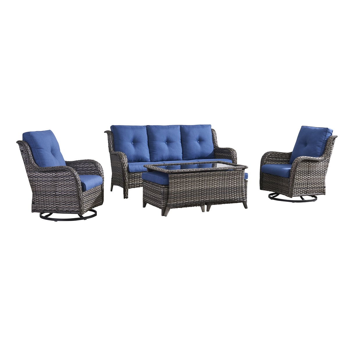 Rilyson FS015161924-1 6 -Piece Wicker Patio Sofa Conversation Set with Blue Cushions