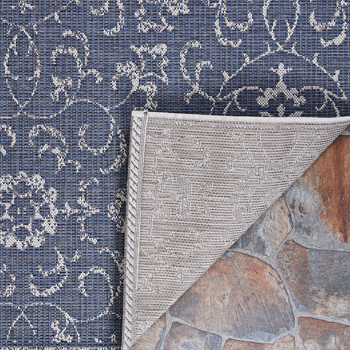 Navy and Ivory Floral Flatwoven Rectangular Area Rug