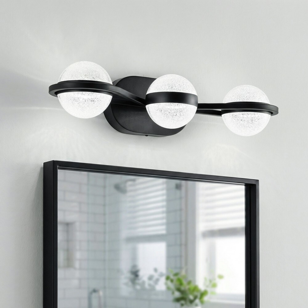 Basdien 21 in 3 Light Black Bathroom Vanity Light LED Crystal Sand Acrylic Shades Wall Mounted Decorative Lighting Fixture Suitable Energy Saving Easy Install for Bathroom Mirror Cabinets Powder Room Bedroom Living Room