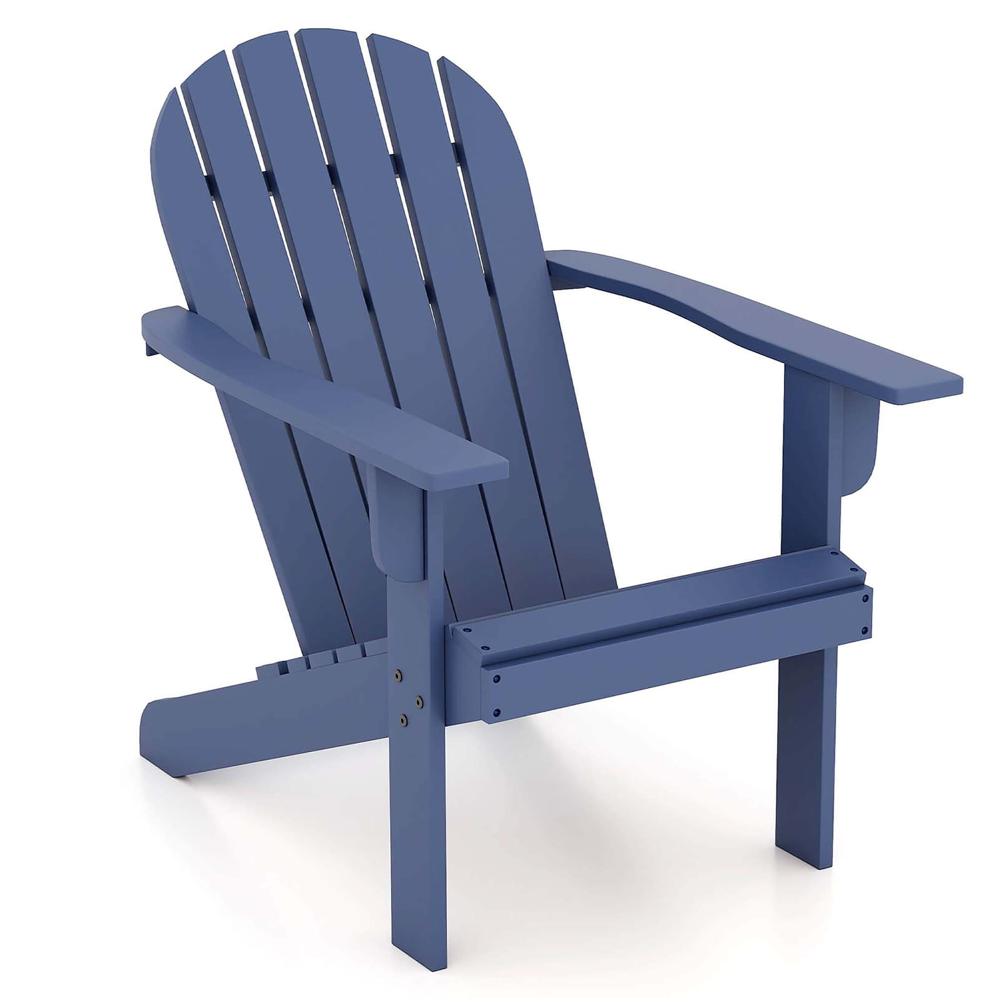 Costway HCST04346 Blue Wood Frame Stationary Adirondack Chair with Solid Seat