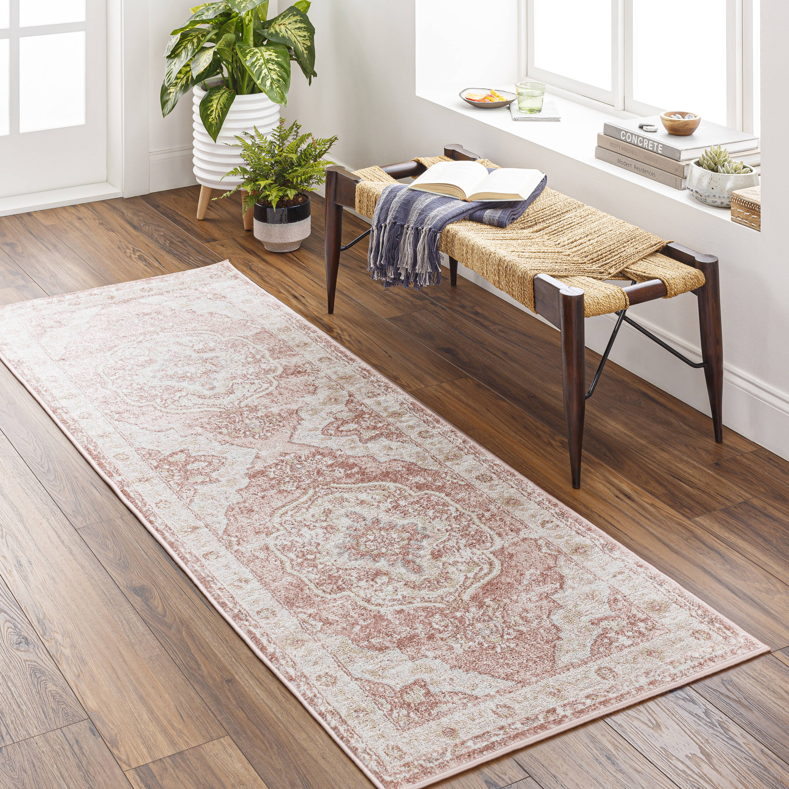 Livabliss SRZ2321-2773 St Tropez 2 x 7 (ft) Polypropylene Pale Pink Rectangular Indoor Medallion Oriental Area rug