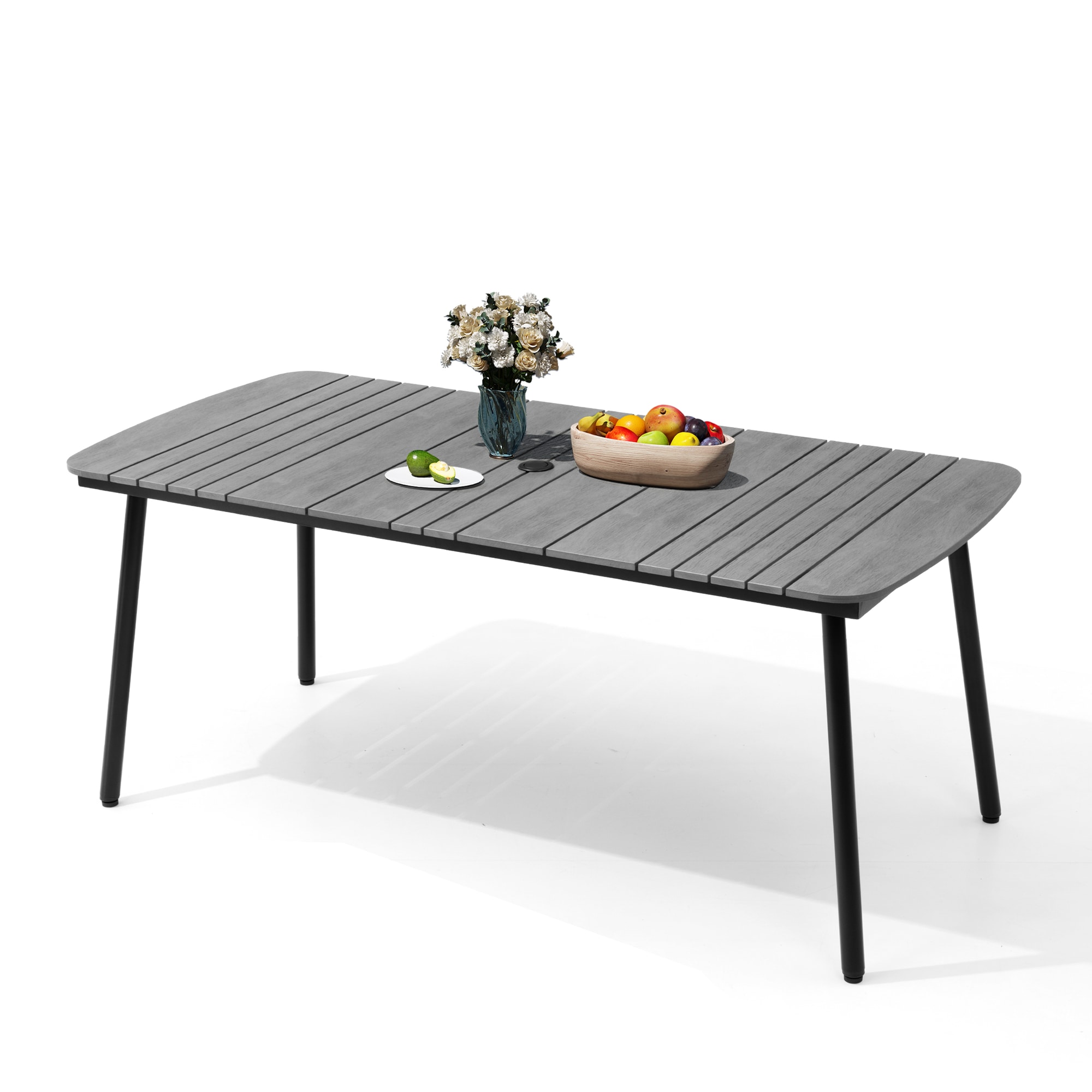 Crestlive Products CL-TB059GRY180 patio dining table Rectangle Outdoor Dining 33.1-in W x 70.9-in L with Umbrella Hole