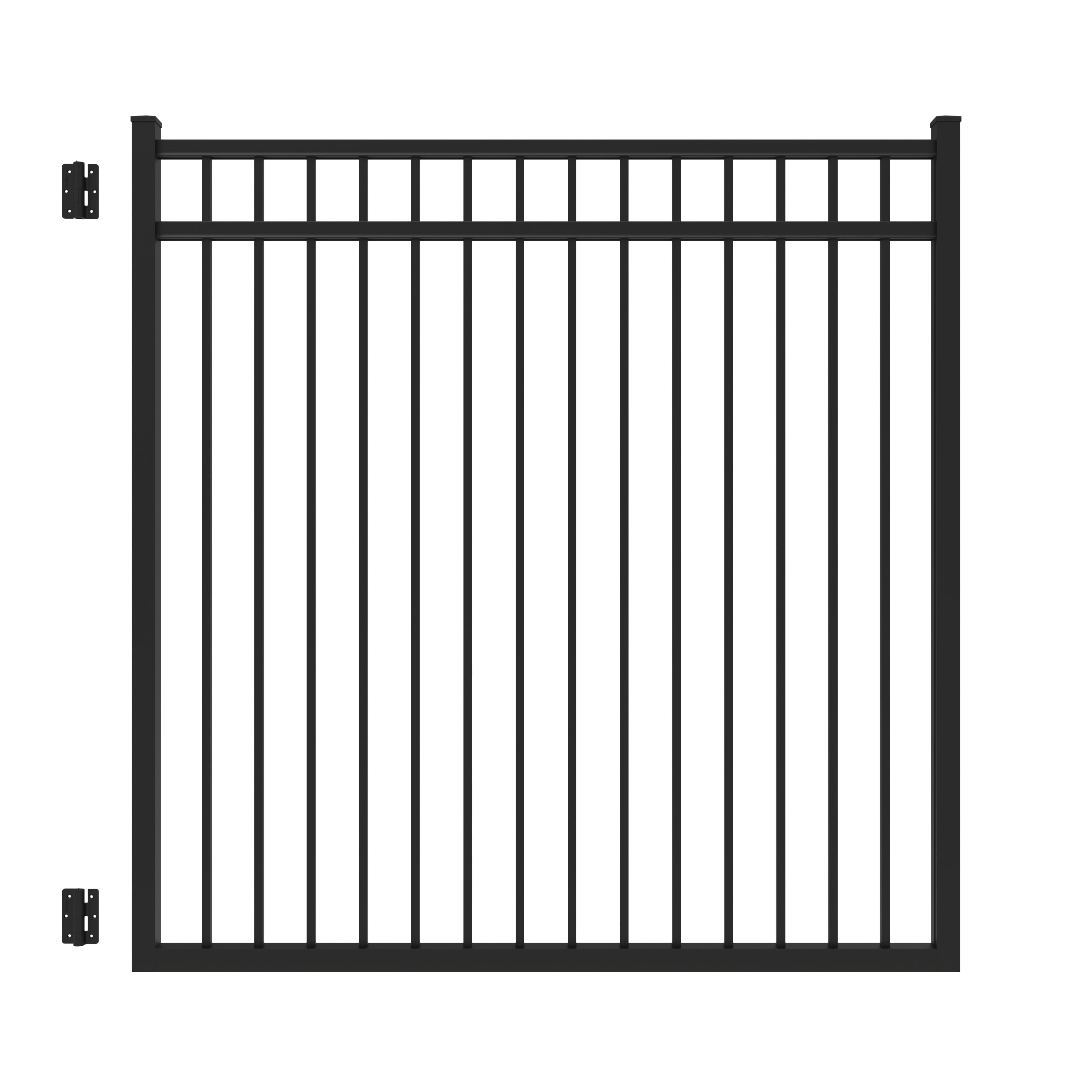 Freedom 73016344 New Haven 6-ft H x 6-ft W Black Aluminum Decorative Walk-thru Spaced picket Fence gate