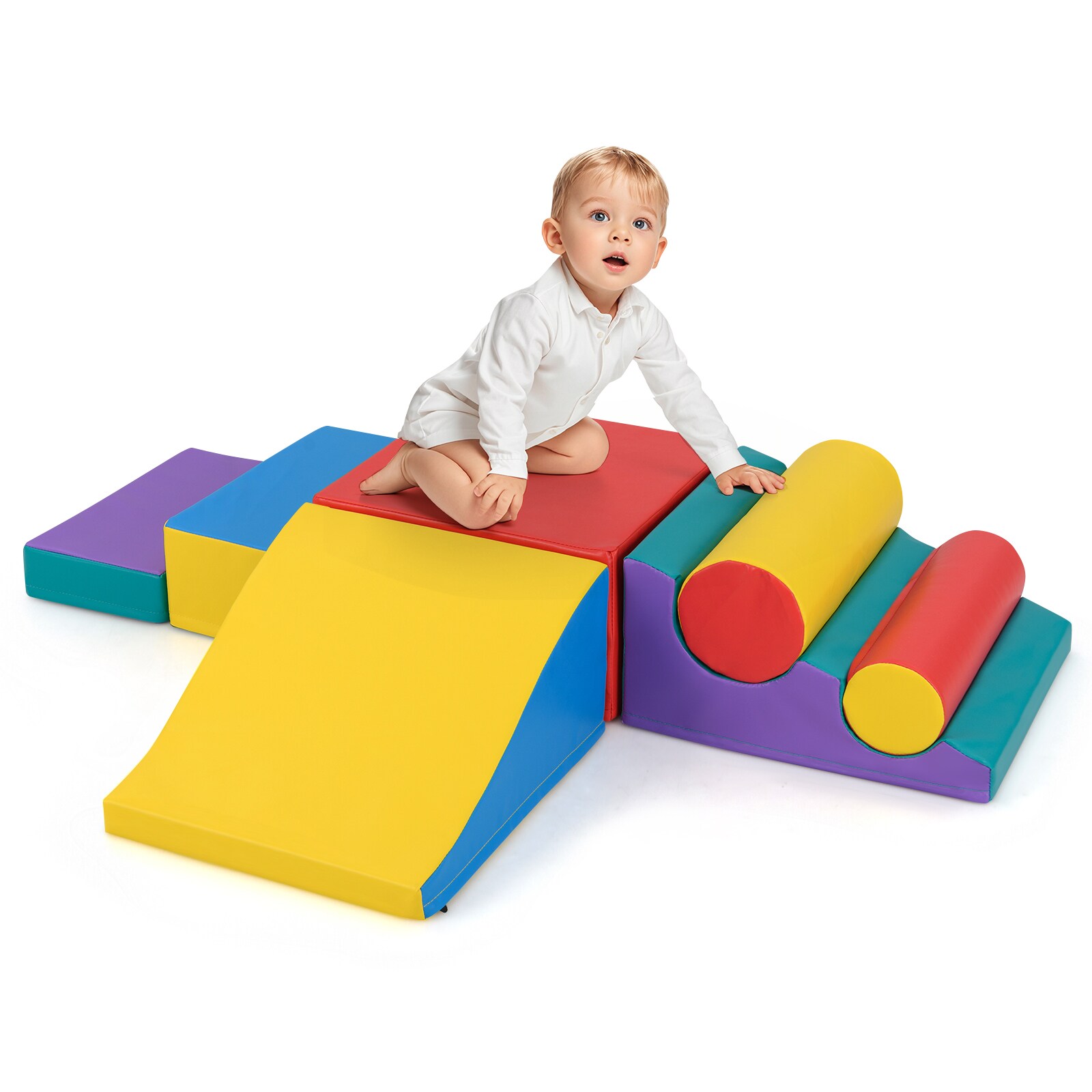 SUGIFT 7-Piece Foam Blocks for Toddlers Soft Climbing Toys Indoor Play ASTM CPSIA - Red