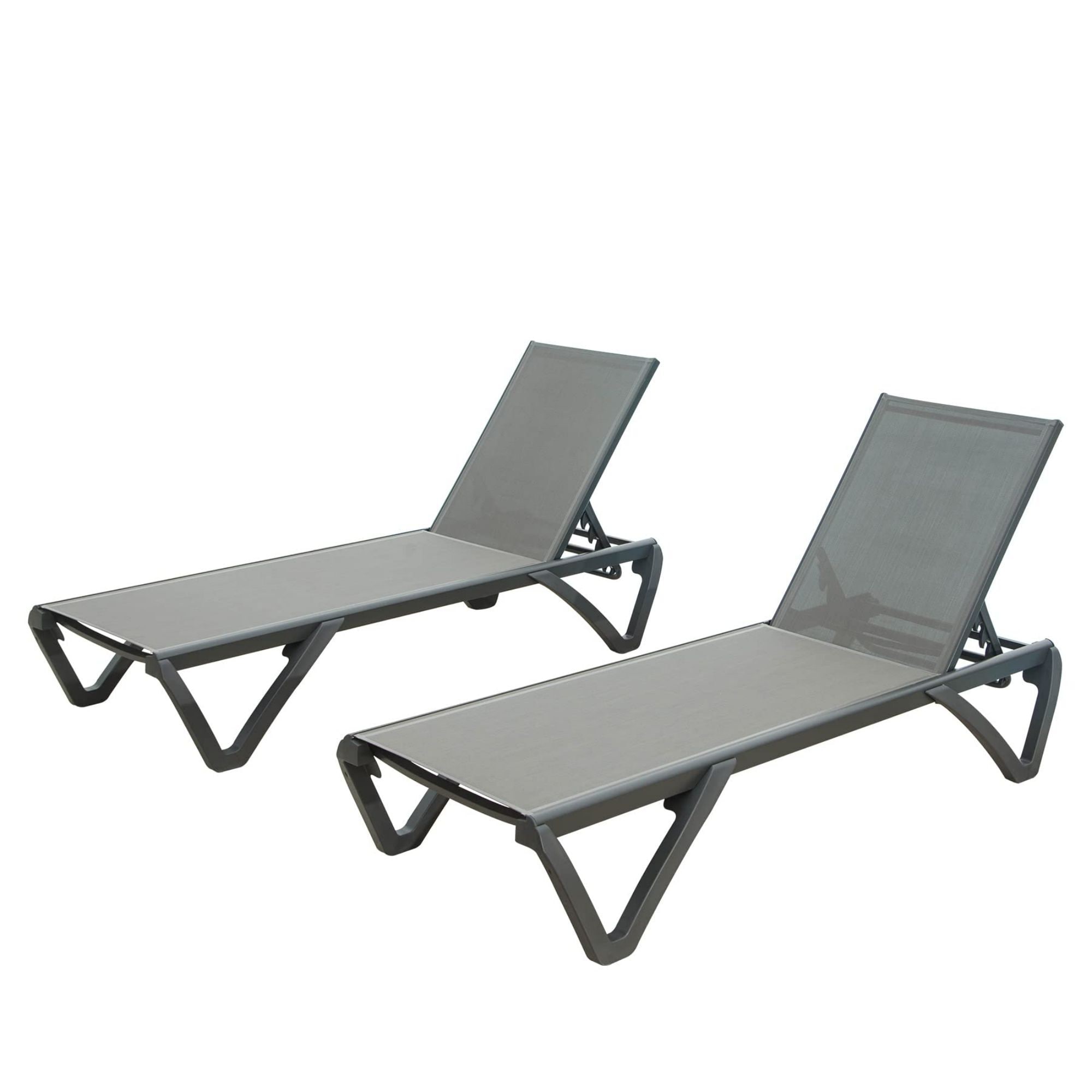 Miki Shinly DOL-9837-21MI Set of 2 Chaise Lounge Set of 2 Black Aluminum Frame Stationary Chaise Lounge Chair with Gray Sling Seat