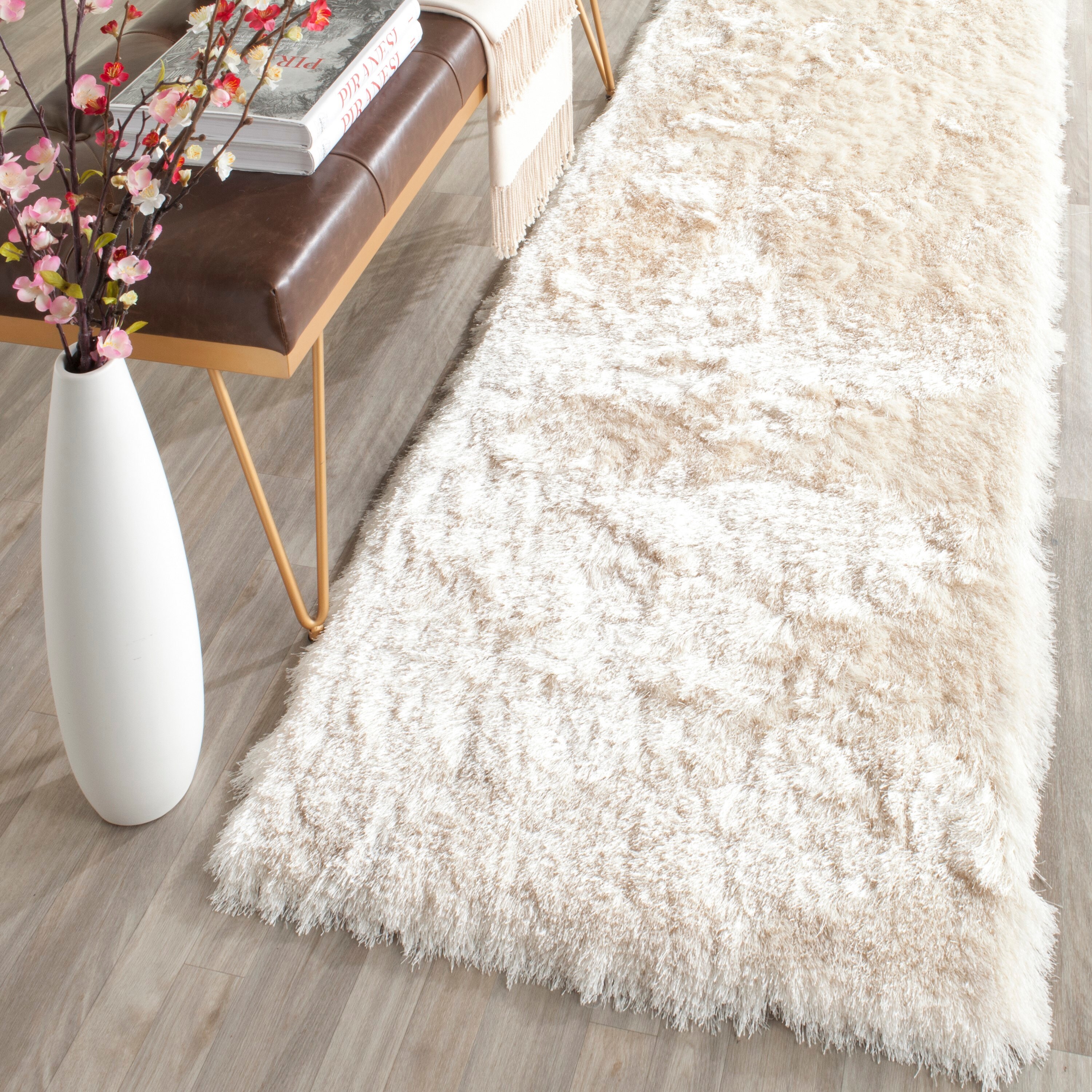 Safavieh SG511-1212-28 Paris Shag 2 x 8 (ft) Tufted Polyester Ivory Rectangular Indoor Solid Runner rug