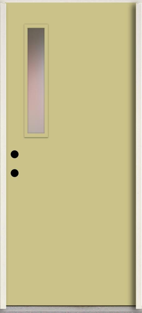 RELIABILT LO1063493 Spotlights 36-in x 80-in x 4-5/8-in Fiberglass 1/4 lite Right-hand inswing Universal Khaki Paint Painted Prehung Front Door Insulating core