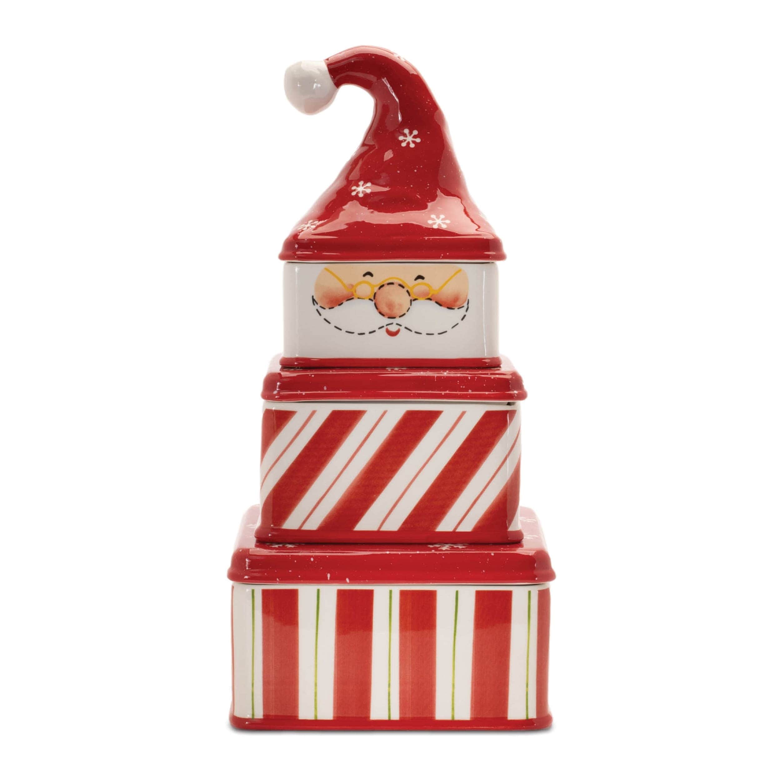 Melrose International 95462DS Ceramic Stacking Santa Character (Set of 3)
