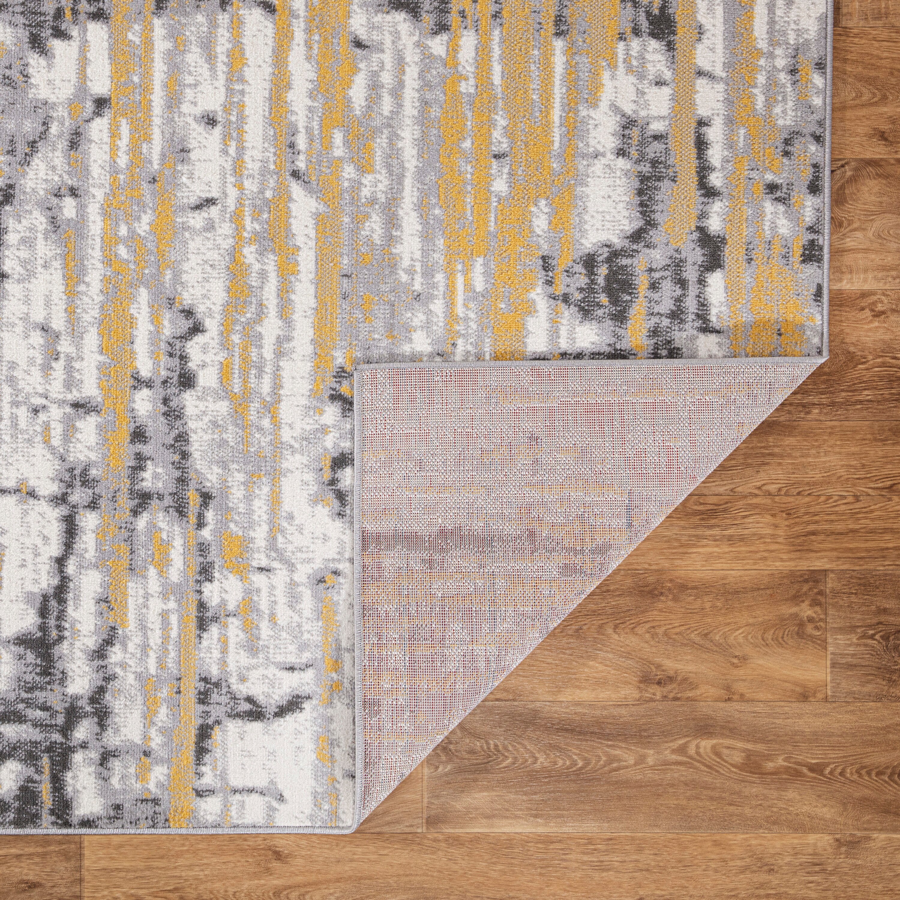Yellow and Gray Abstract 8' x 10' Synthetic Area Rug