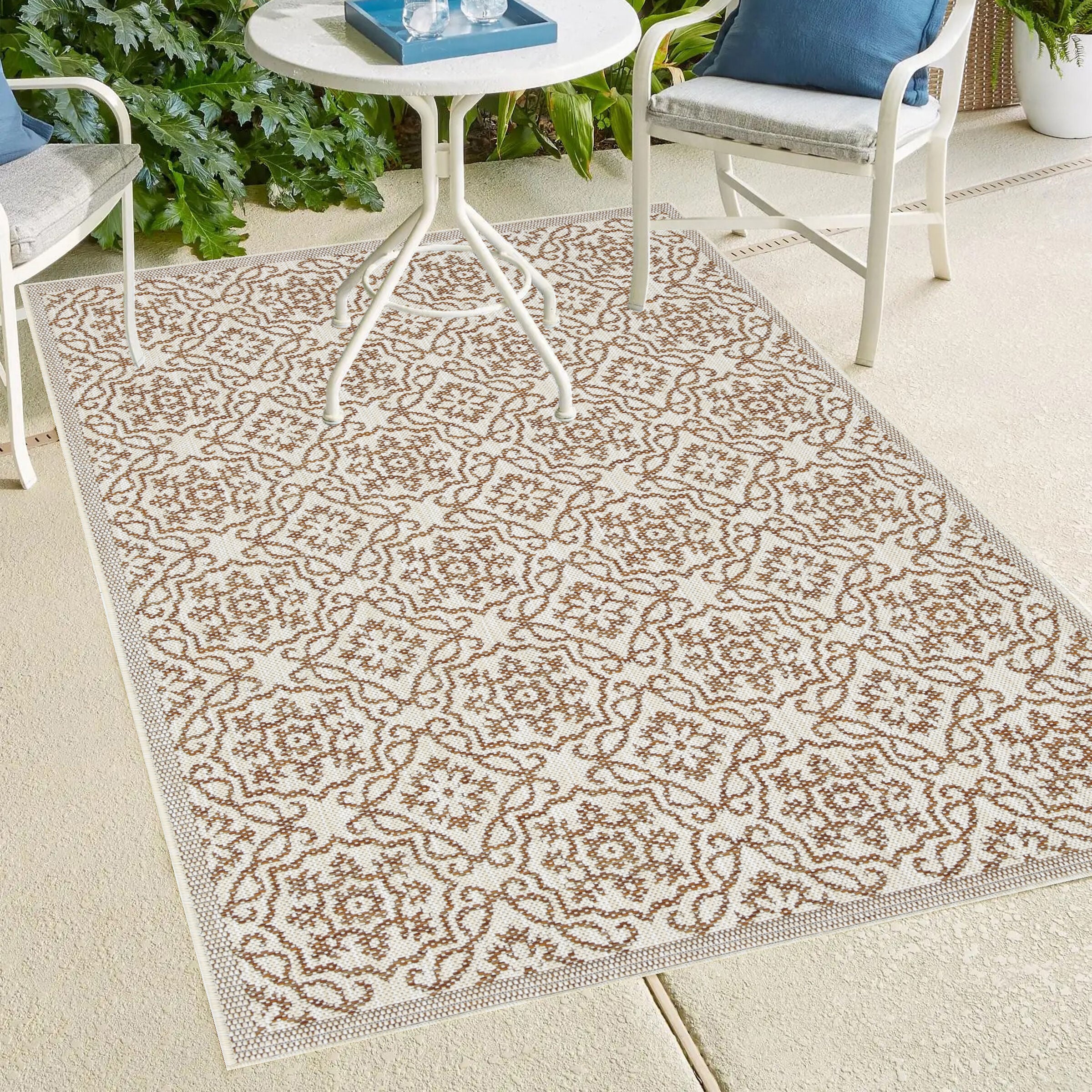 Playa Rug PLY-ELZ-BRICK-9X12 9 x 12 (ft) Sisal Eliza-Taupe Ivory Rectangular Indoor/Outdoor Damask Area rug