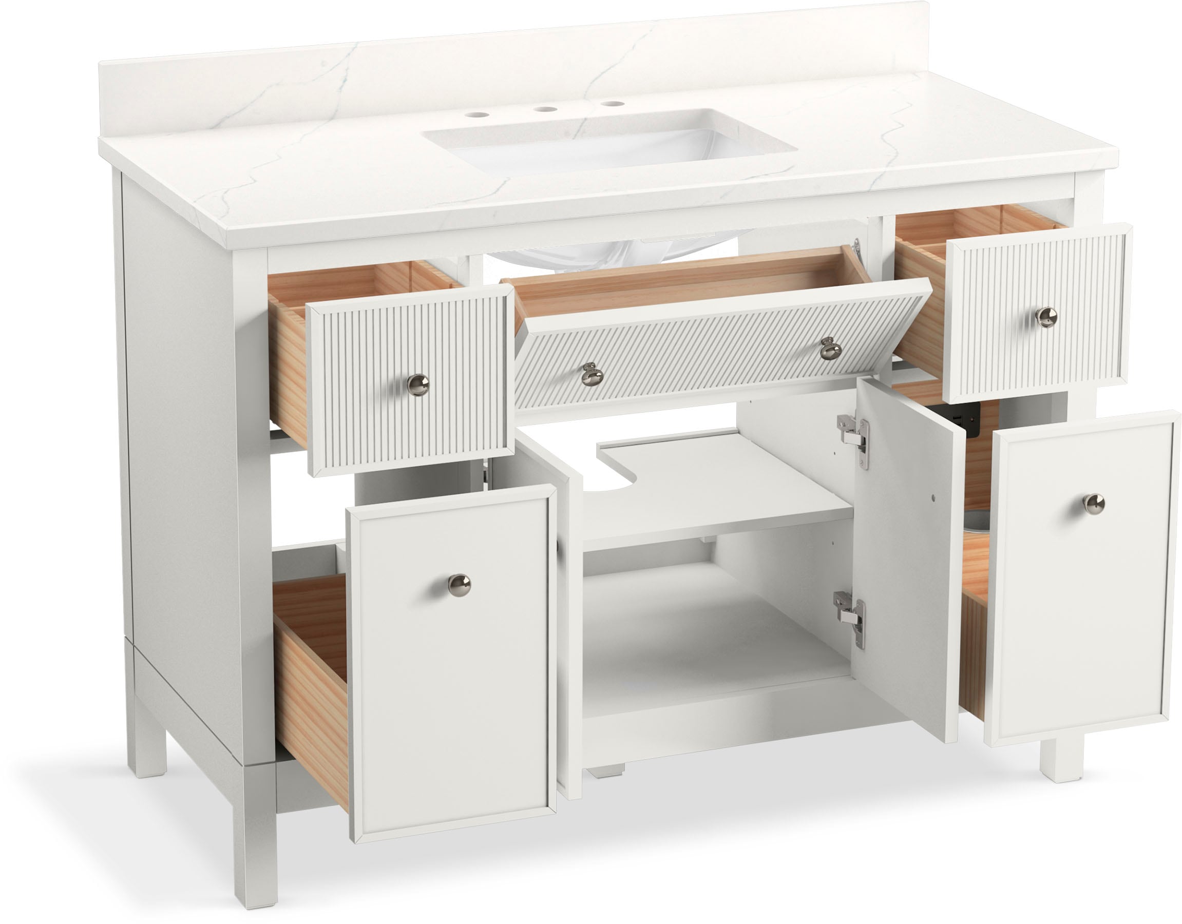 Malin White 48" Bathroom Vanity Cabinet with Quartz Top and Sink