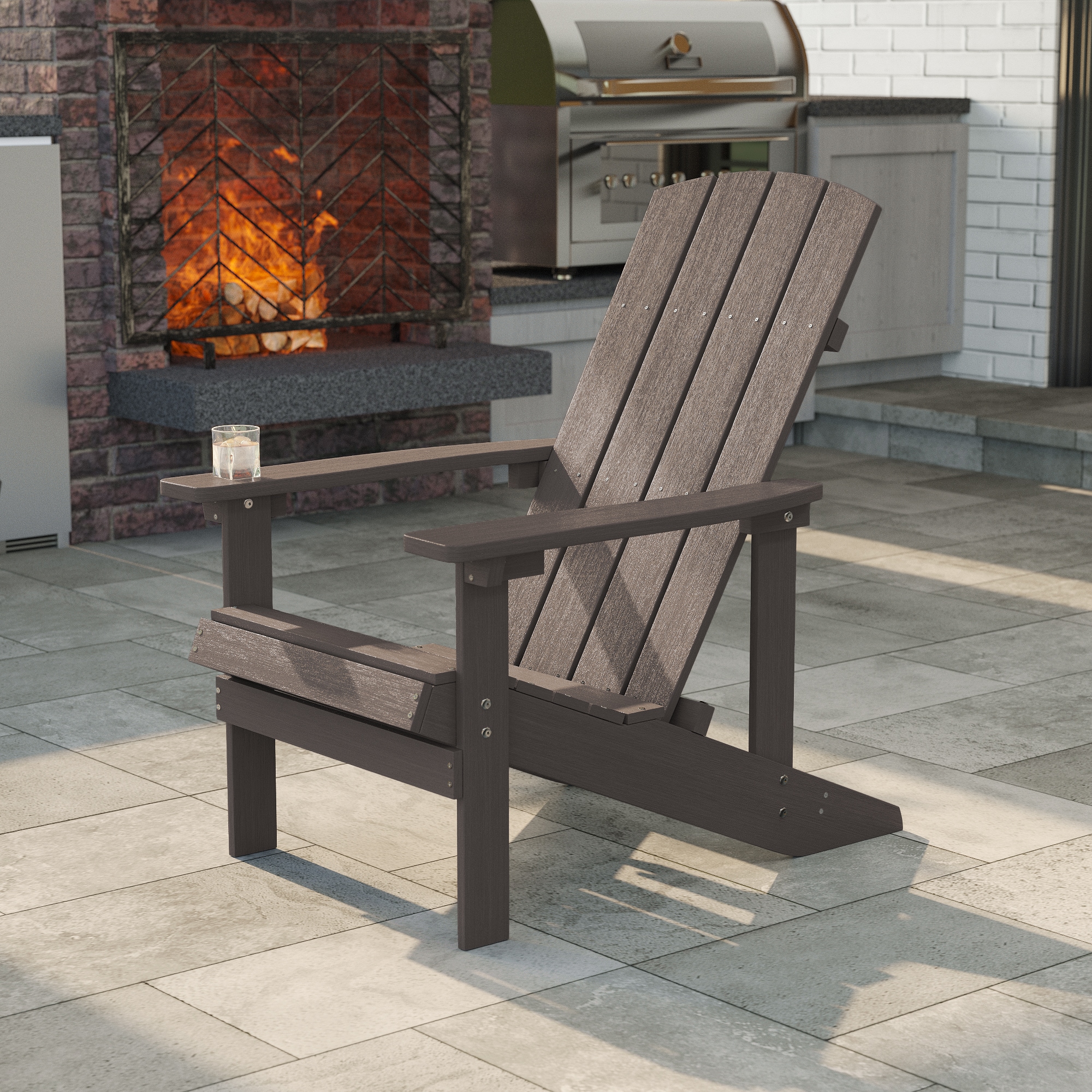 ACEGOSES LW-QW-B2BN Adirondack Chair Coffee Brown Stationary Adirondack Chair with Slat Seat