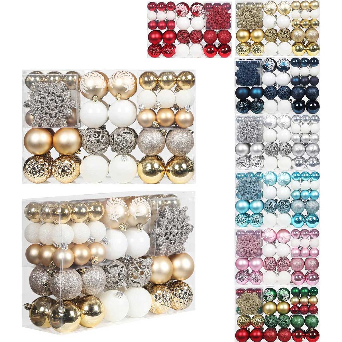 Aoibox  86pcs Shatterproof Christmas Ball and Snowflake Ornament Set Champagne Gold Seasonal Decorative Hanging Ornaments for Xmas Tree