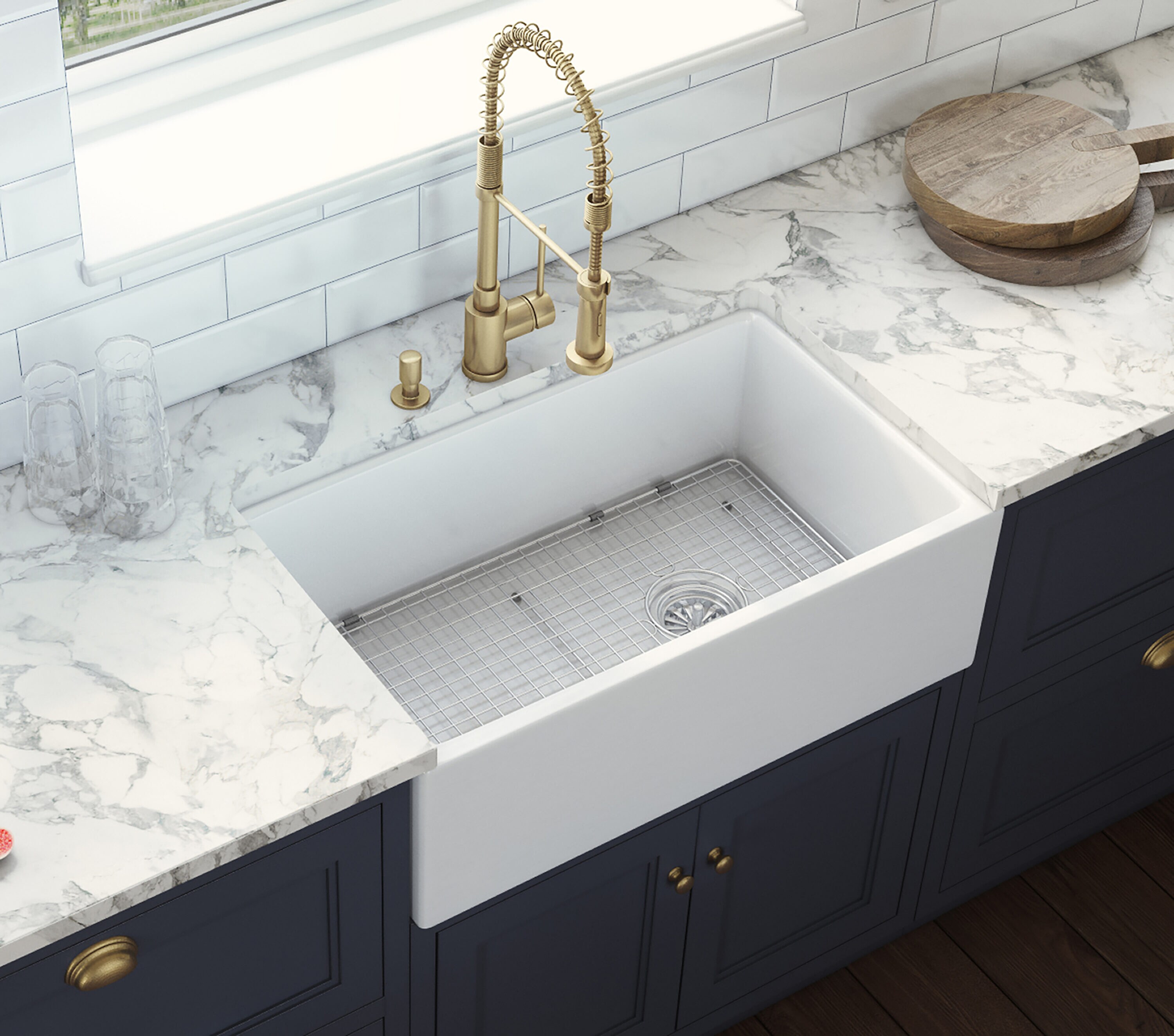 Ruvati 30-Inch White Fireclay Farmhouse Kitchen Sink