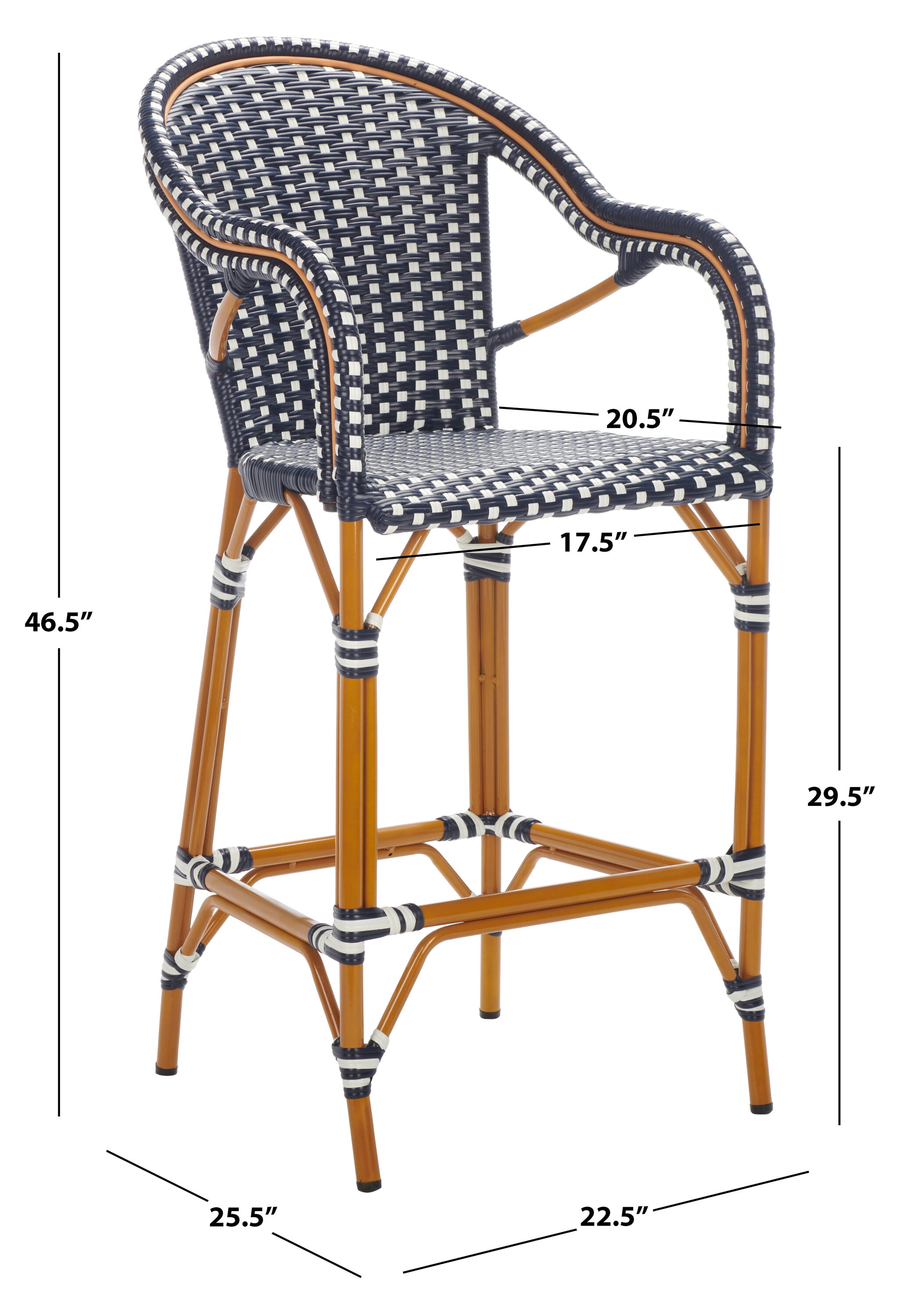 California Chic Navy & White Aluminum Outdoor Bar Stool