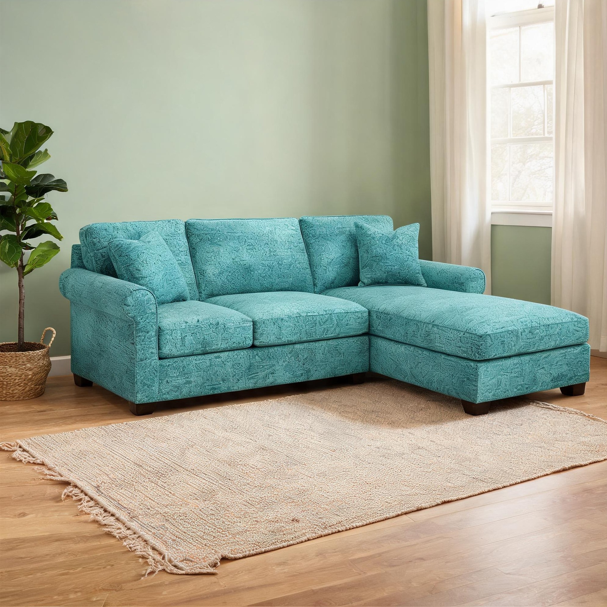 SunJet Green Polyester Upholstered L-Shape Sectional Sofa with Chaise ...
