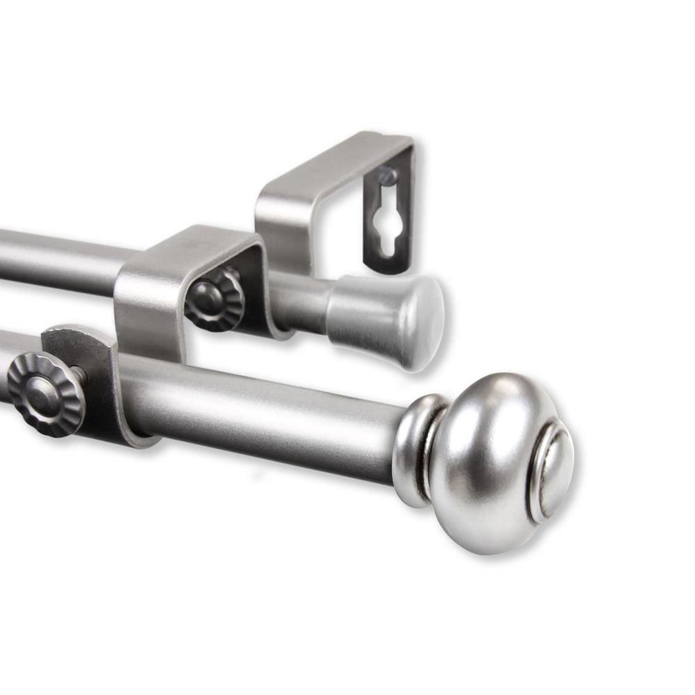 Hart & Harlow L5788-845D 5/8-in Abree 84-in to 120-in Satin nickel Steel Double curtain rod with Finials