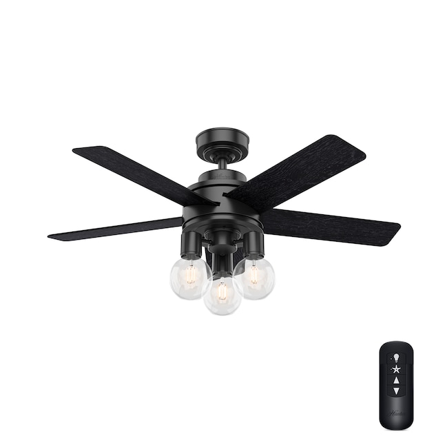 Hunter Hardwick 44 In Matte Black Led Indoor Downrod Or Flush Mount Ceiling Fan With Light Remote 5 Blade The Fans Department At Com - Home Decorators Collection 60 Inch Ceiling Fan Iron Crest Led