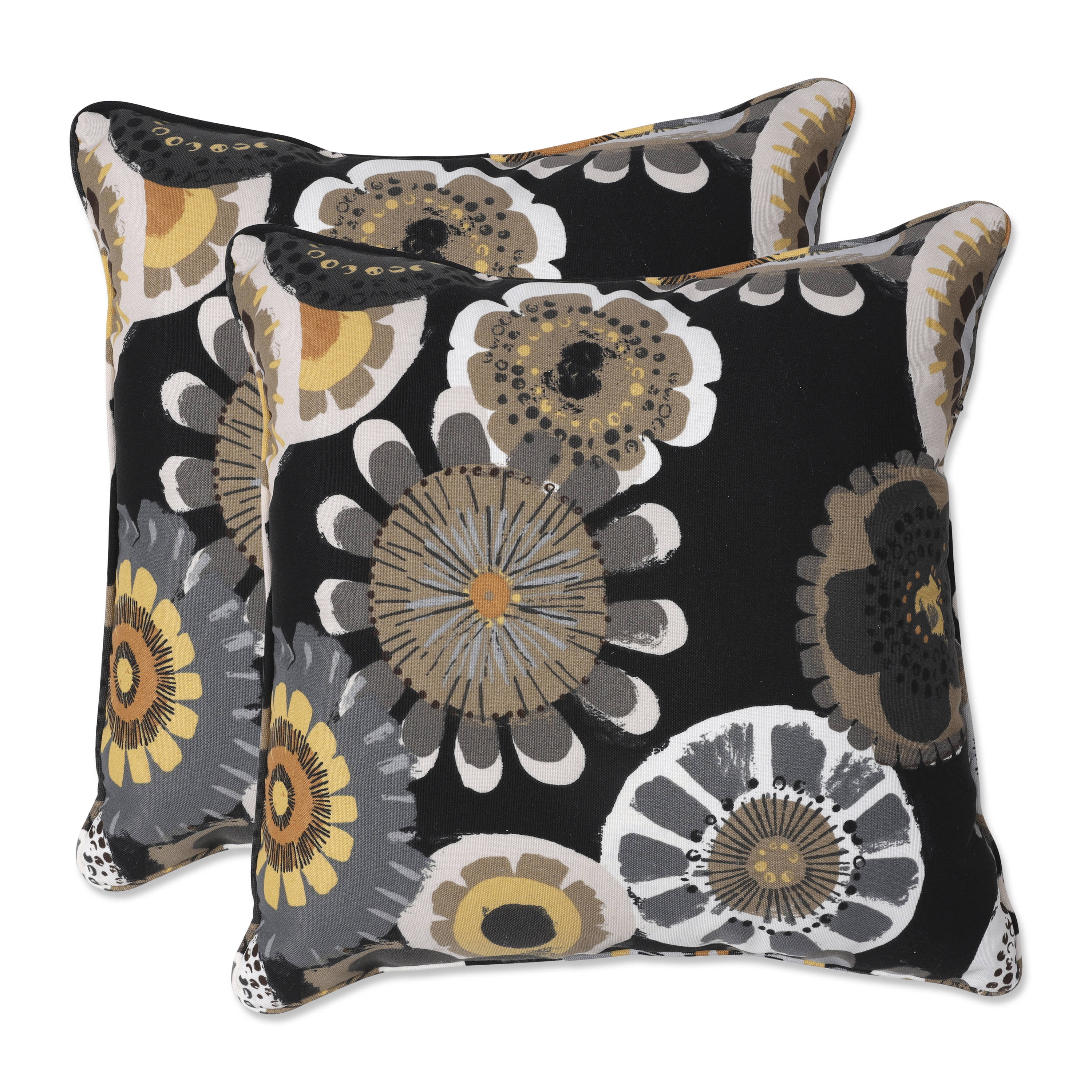 Pillow Perfect 686646 Crosby Ebony 16.5-inch Throw Pillow (Set of 2) 2-Pack Graphic Print Black Square Throw Pillow