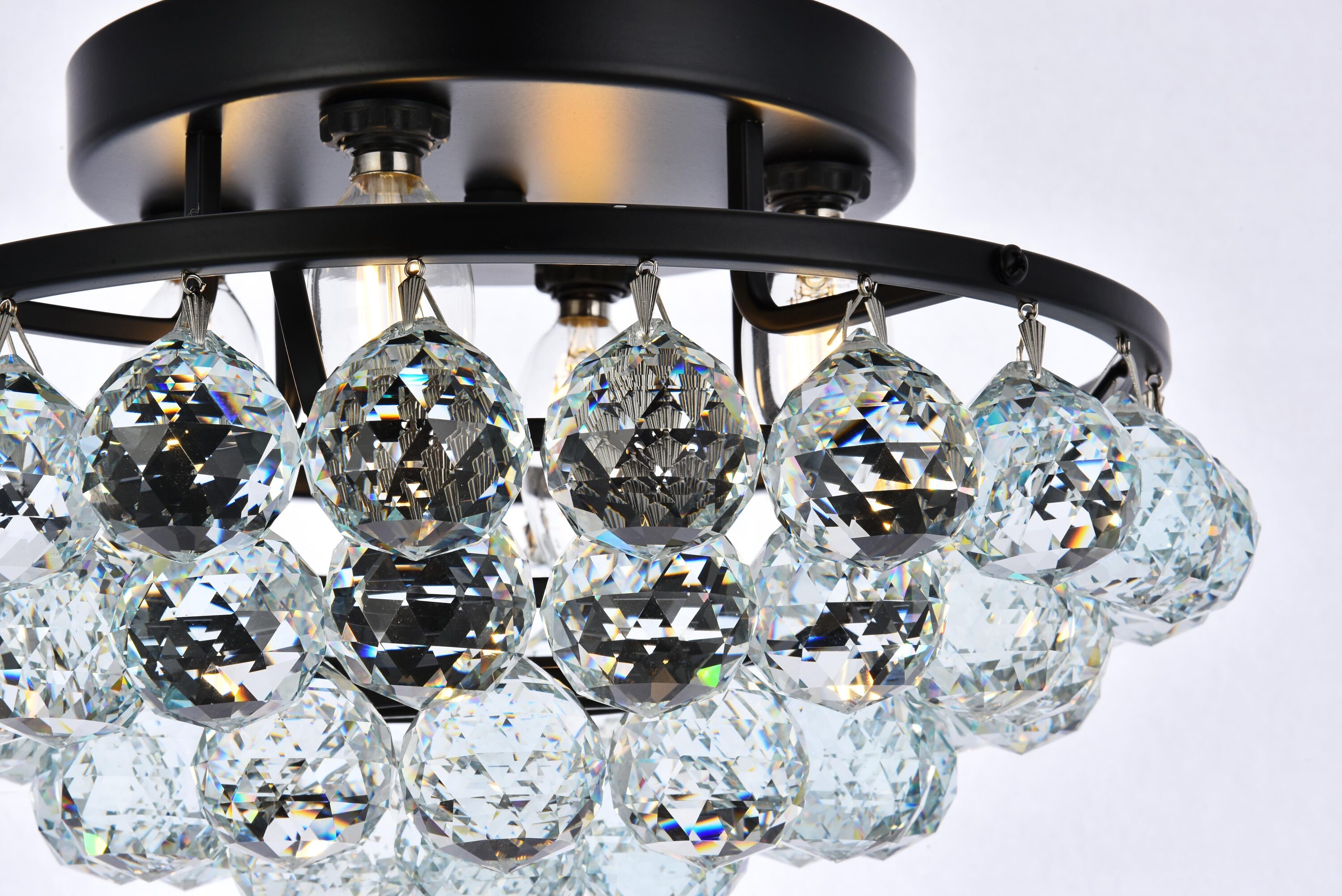 Corona 14-Inch Black and Crystal Flush Mount Light