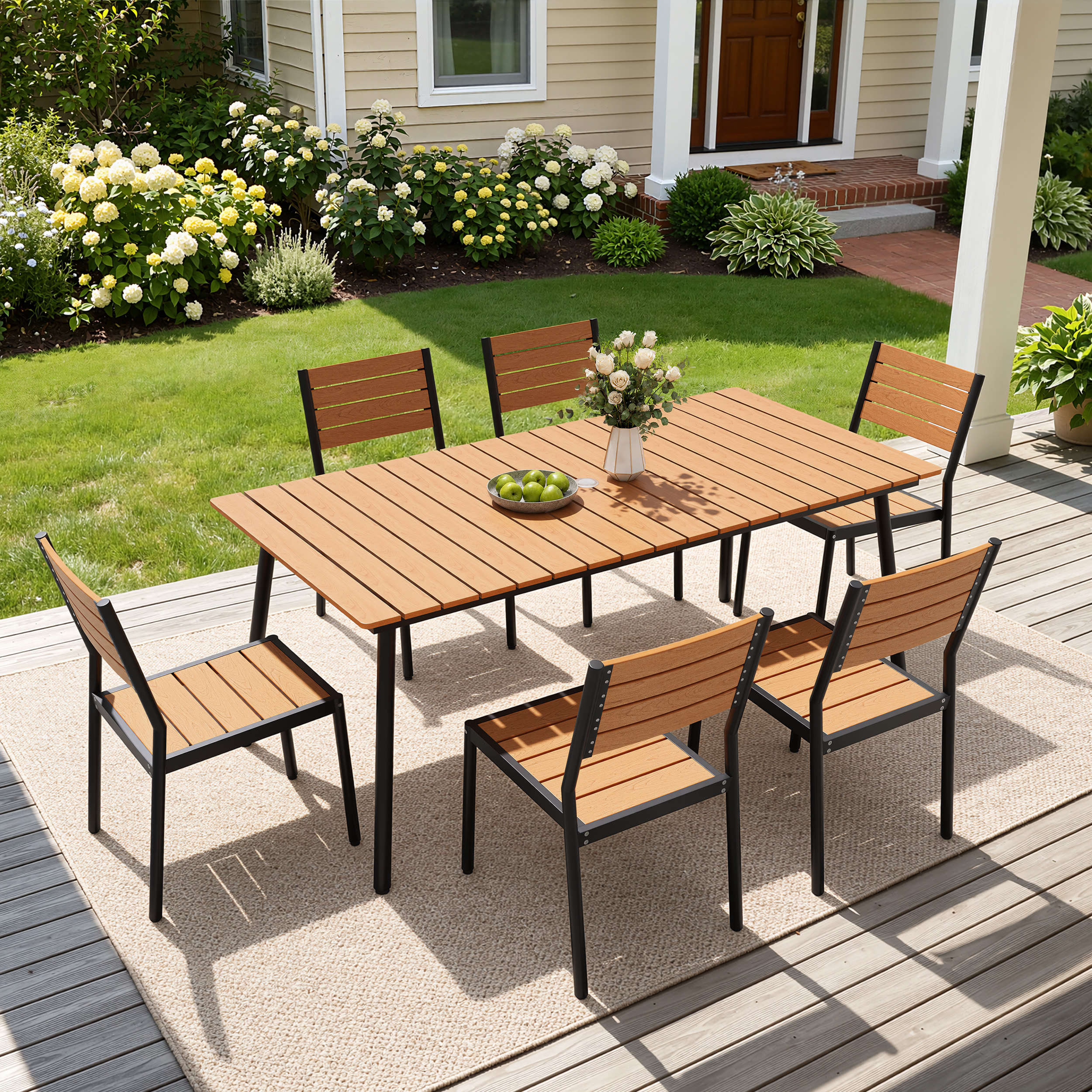 Crestlive Products - 7 -Piece Without Armrest Patio Dining Set Aluminum Rectangle Table with 6 Br...