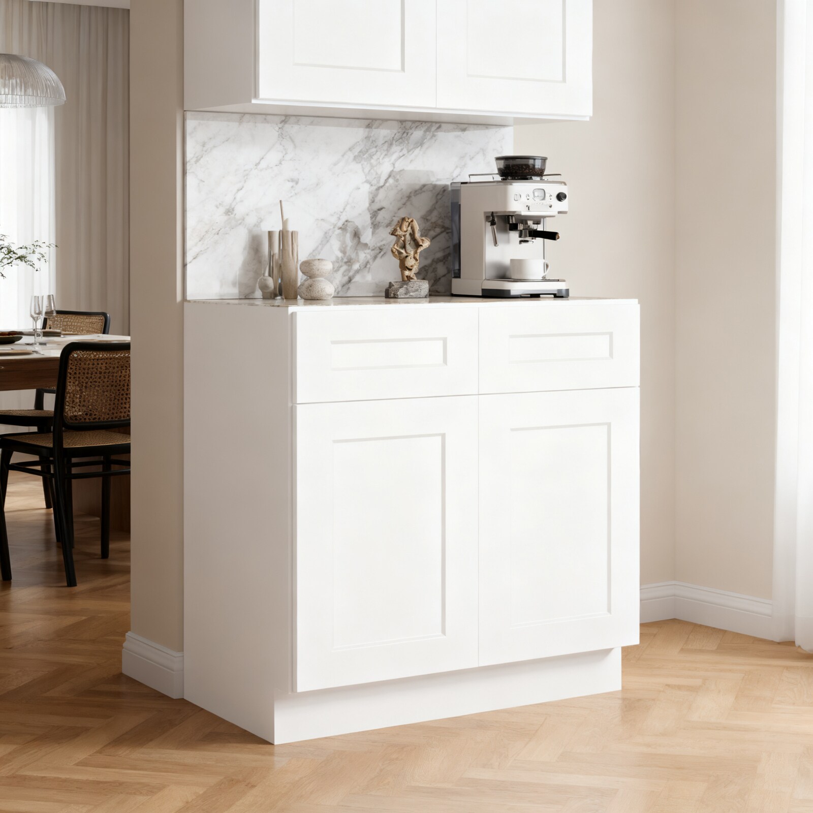 CHITA Modern Solid Wood Base Cabinet with 2 Doors 1 Adjustable Shelf Wall Mounted Soft Close Hardware White