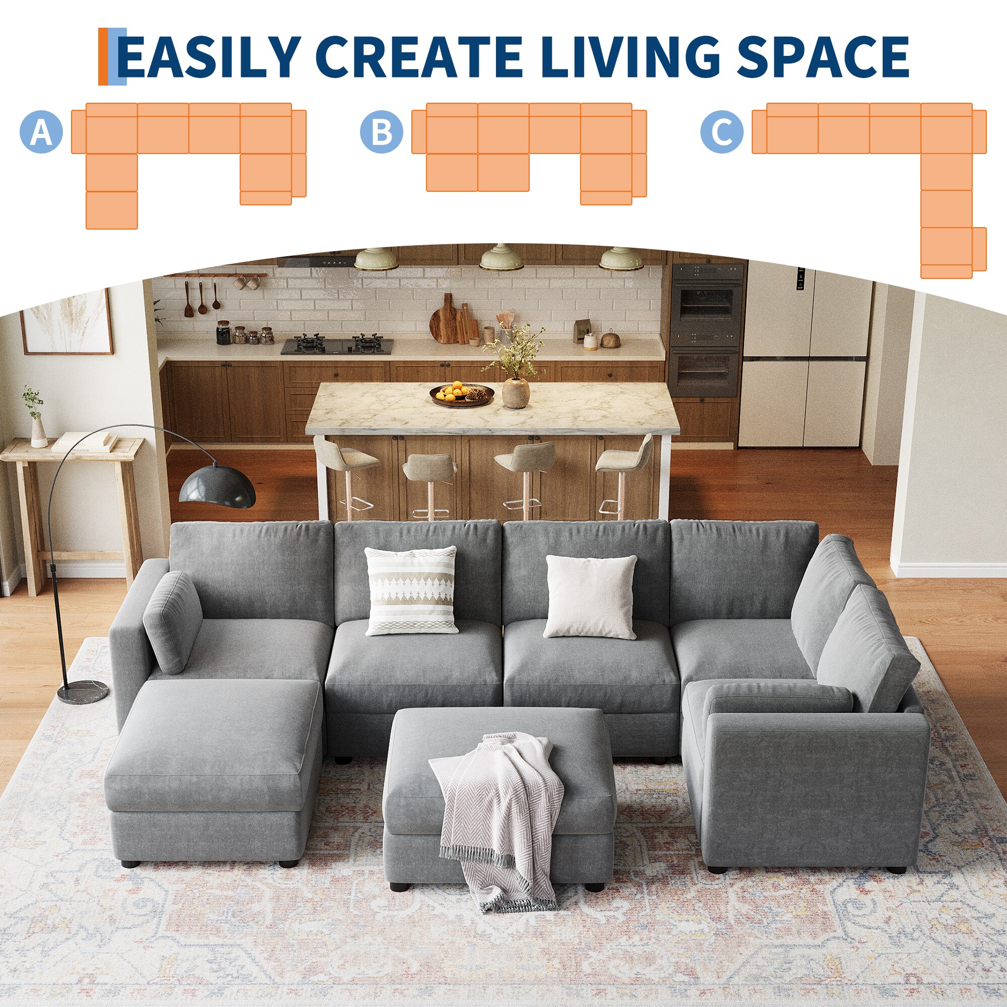 IdealHouse Oversized U Shaped Modular Sectional Sofa Deep Chenille ...