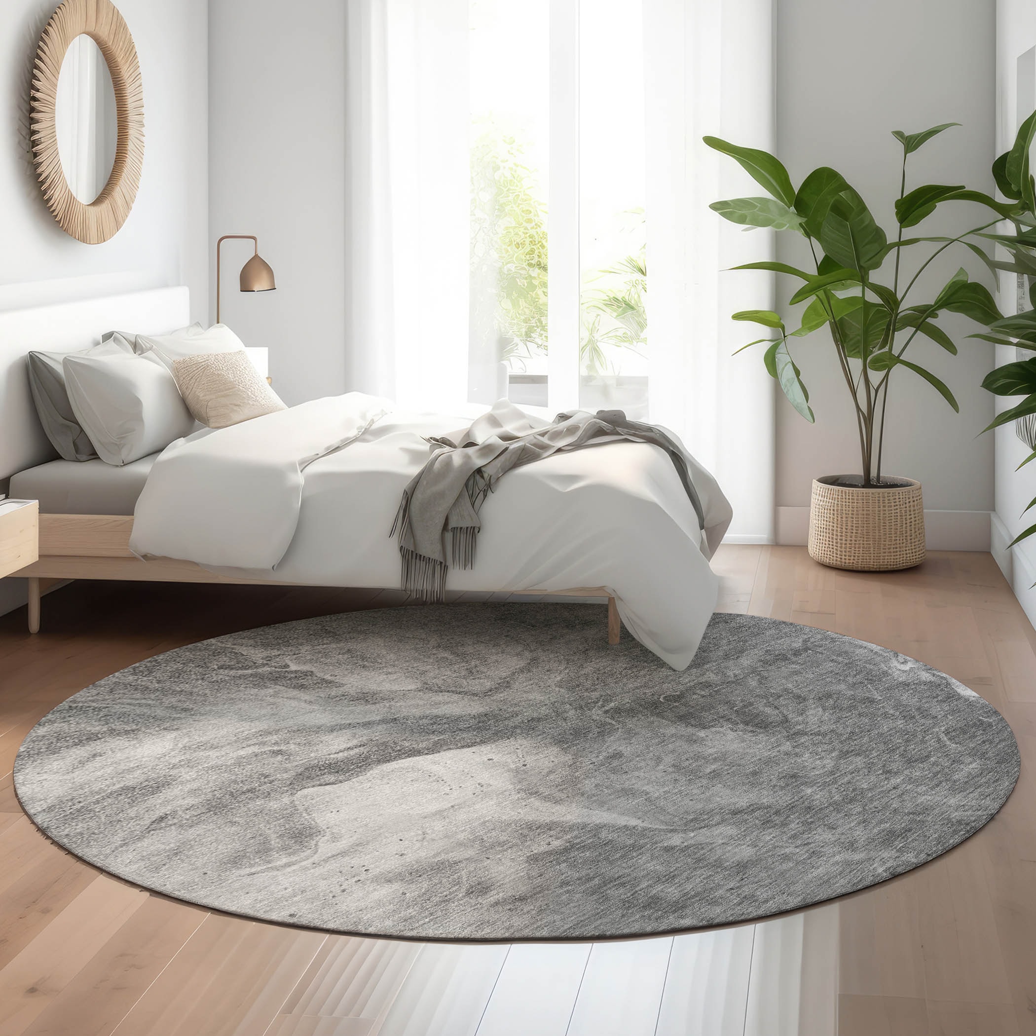 Addison Rugs AMF641GY8RO Mayfield AMF641GY 8 x 8 (ft) Loomed Polyester Gray Round Indoor Geometric Machine washable Area rug