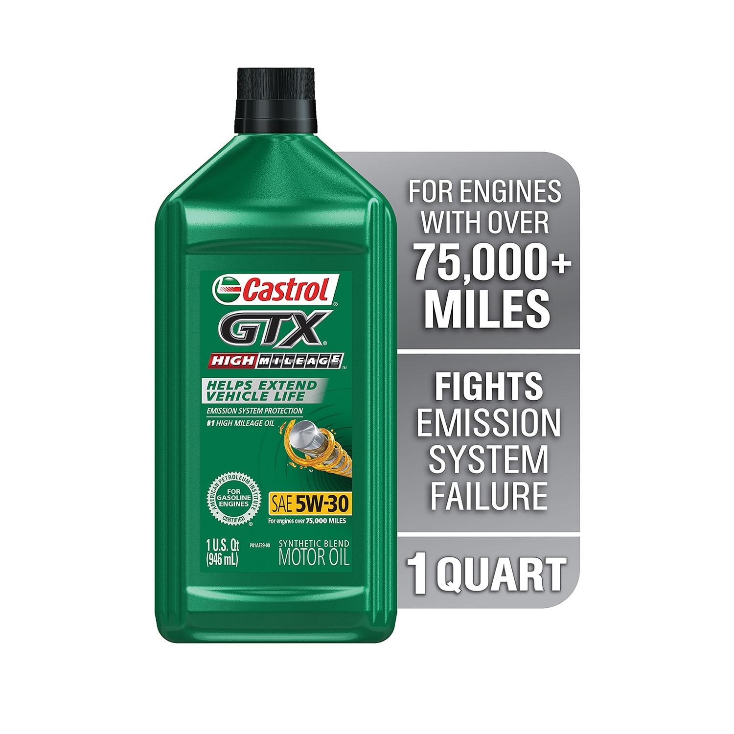 CASTROL GTX High Mileage 5W-30 Synthetic Blend Motor Oil, 5 Quarts