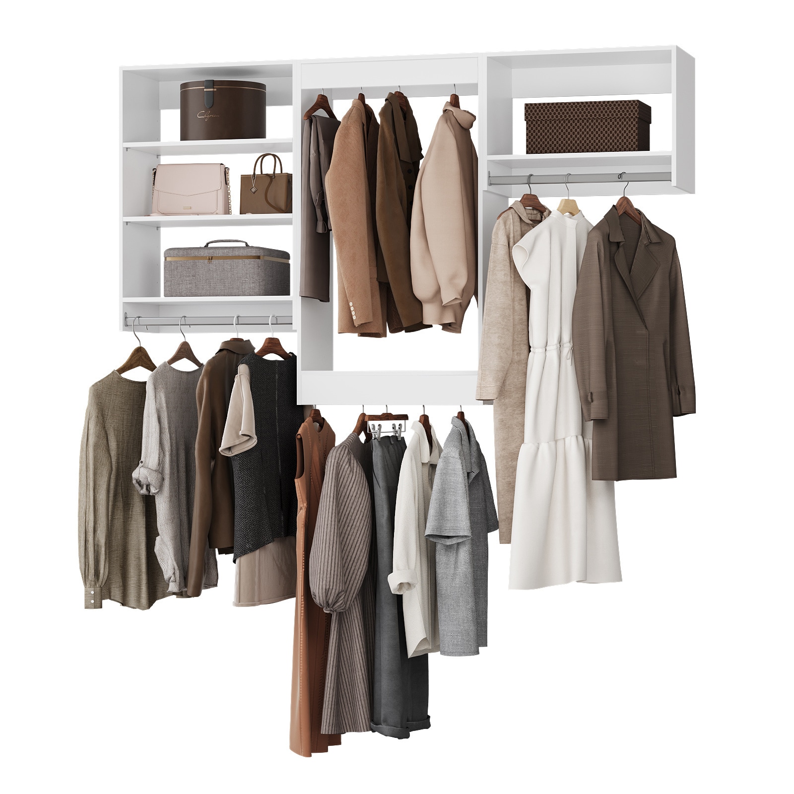 LOVMOR LO-MODEL1-8-ZJL 102 in White Modular Closet System Unit-Customizable Wall Mounted Walk-In Closets for Bedroom or Walk-in Closet