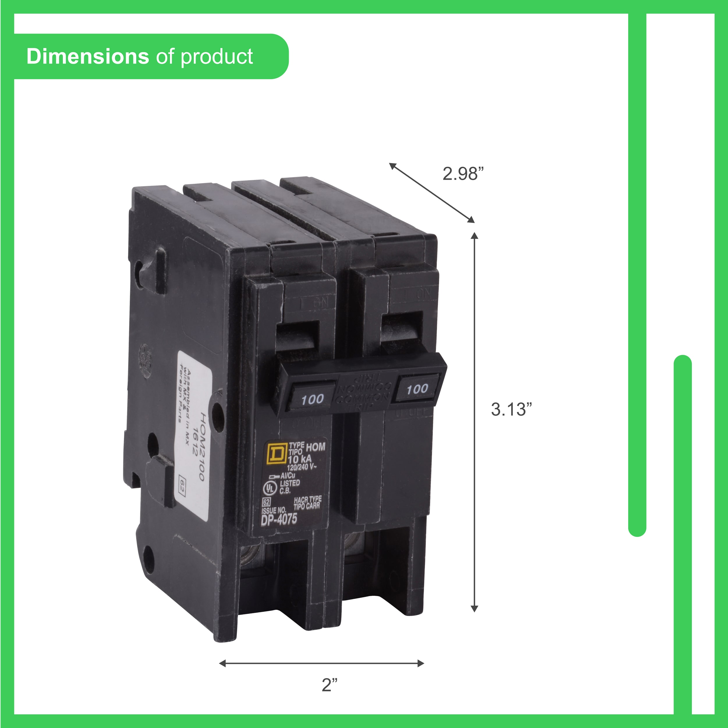 Square D Homeline 100-amp 2-Pole Standard Trip Circuit Breaker HOM2100C ...