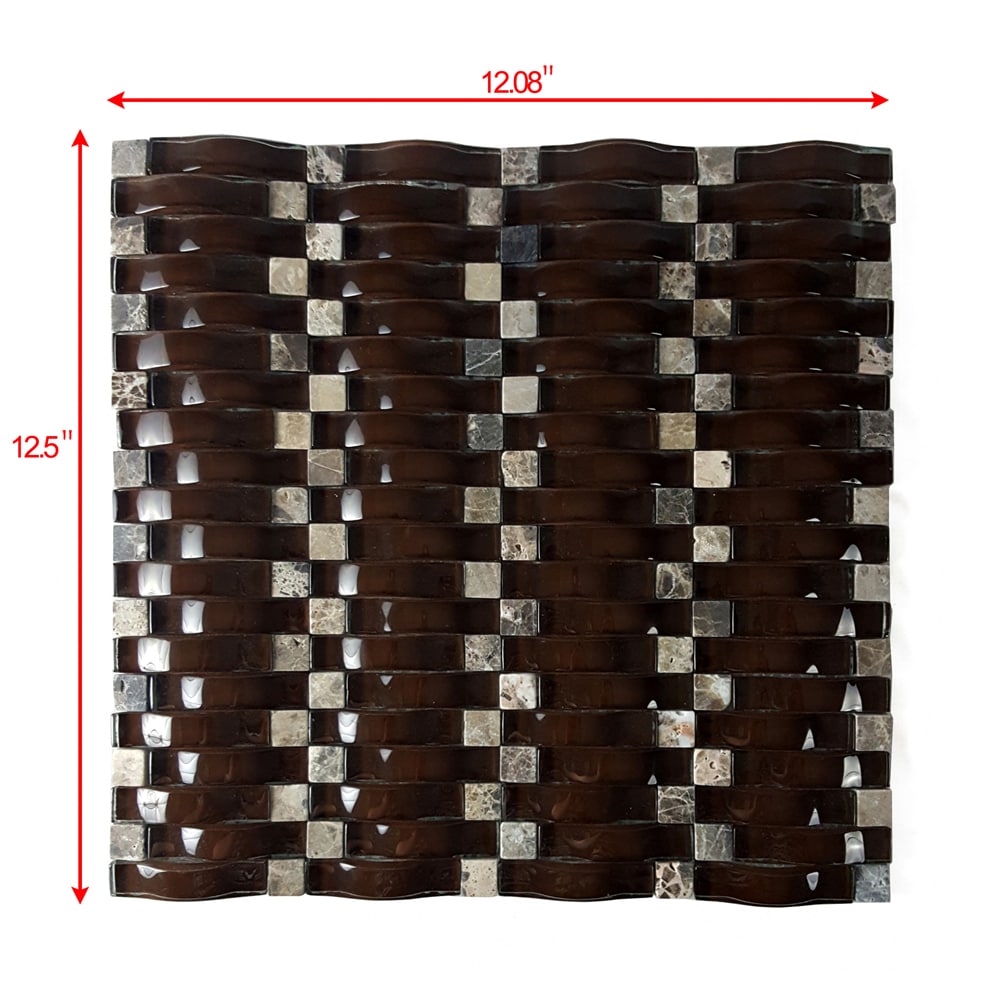 Abolos LWSWAVE3D-MA 3D Wave Marron/Multi finish 12-in x 12-in Multi-finish Glass/Stone Mosaic Floor and Wall Tile ( 8.4-sq ft Carton