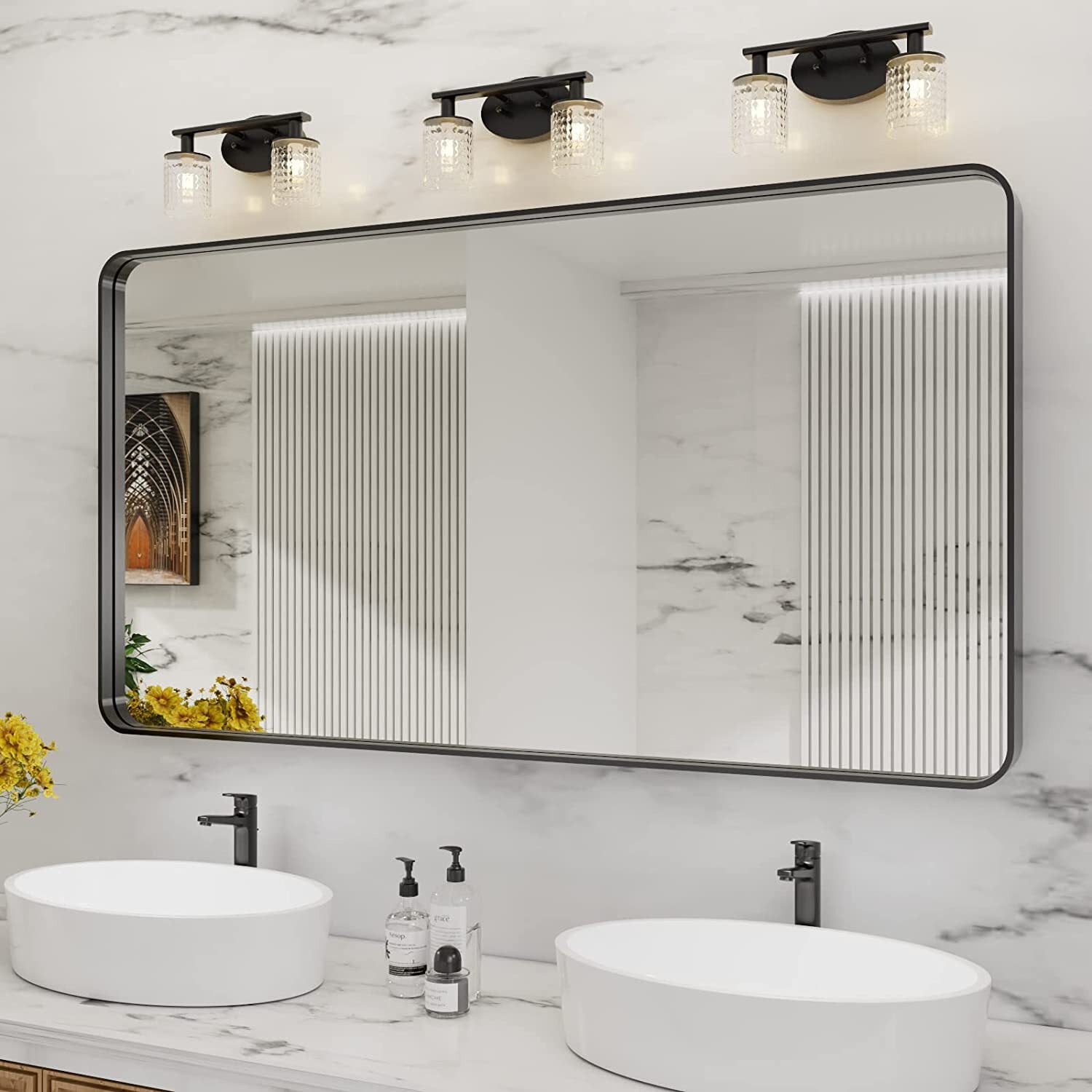 waterpar 55-in x 30-in Black Framed Bathroom Vanity Mirror in the
