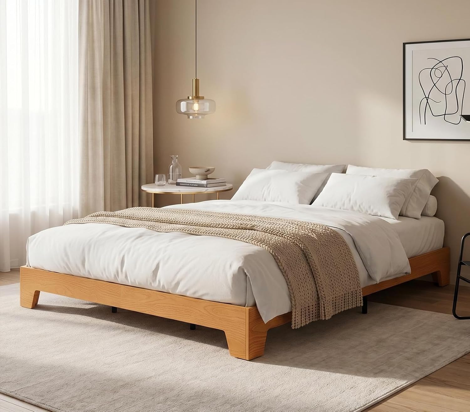 Garvee Wood Queen Size Platform Bed Frame Low Wooden Bed Frame Noise ...