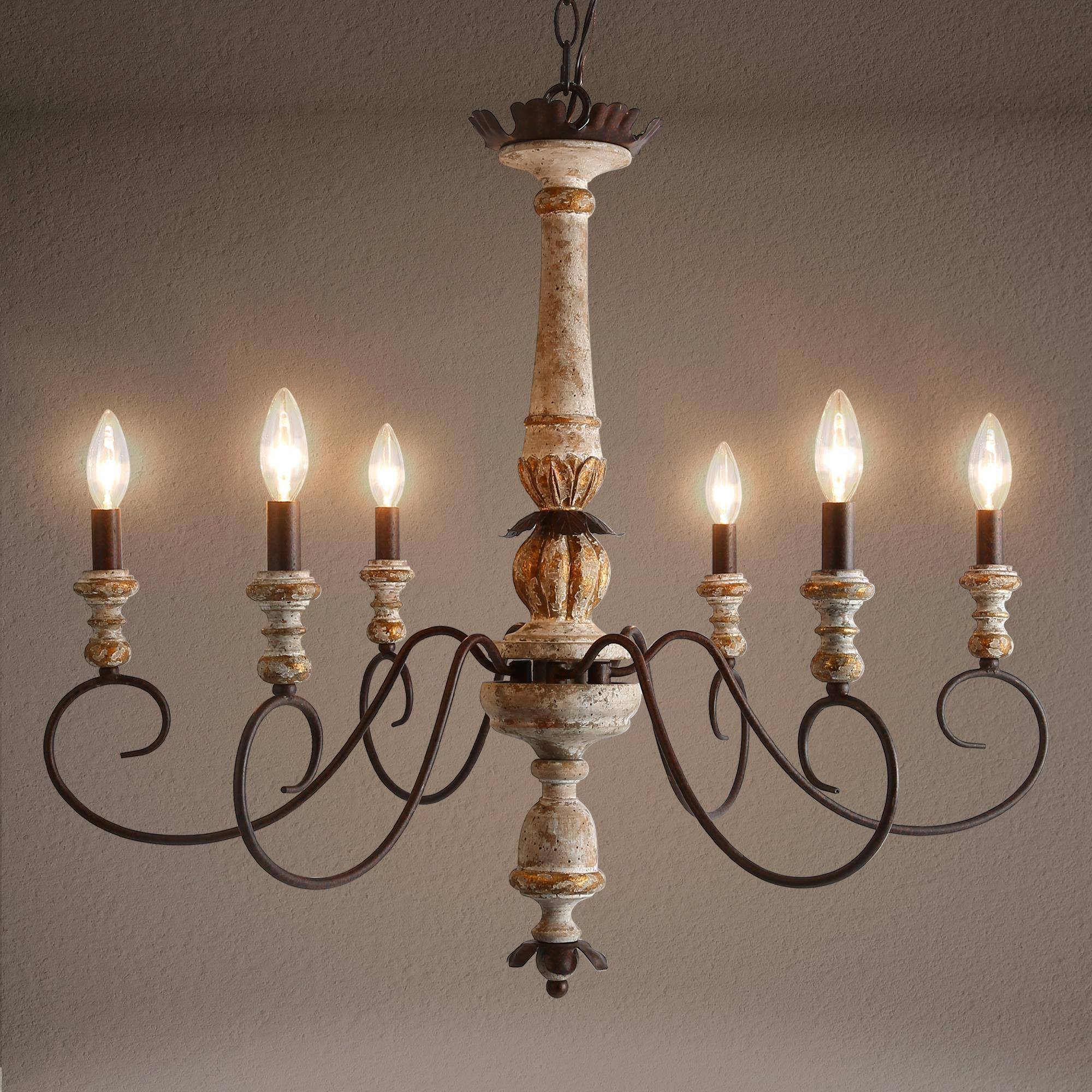 Rustic French Country 6-Light Distressed Wood Chandelier